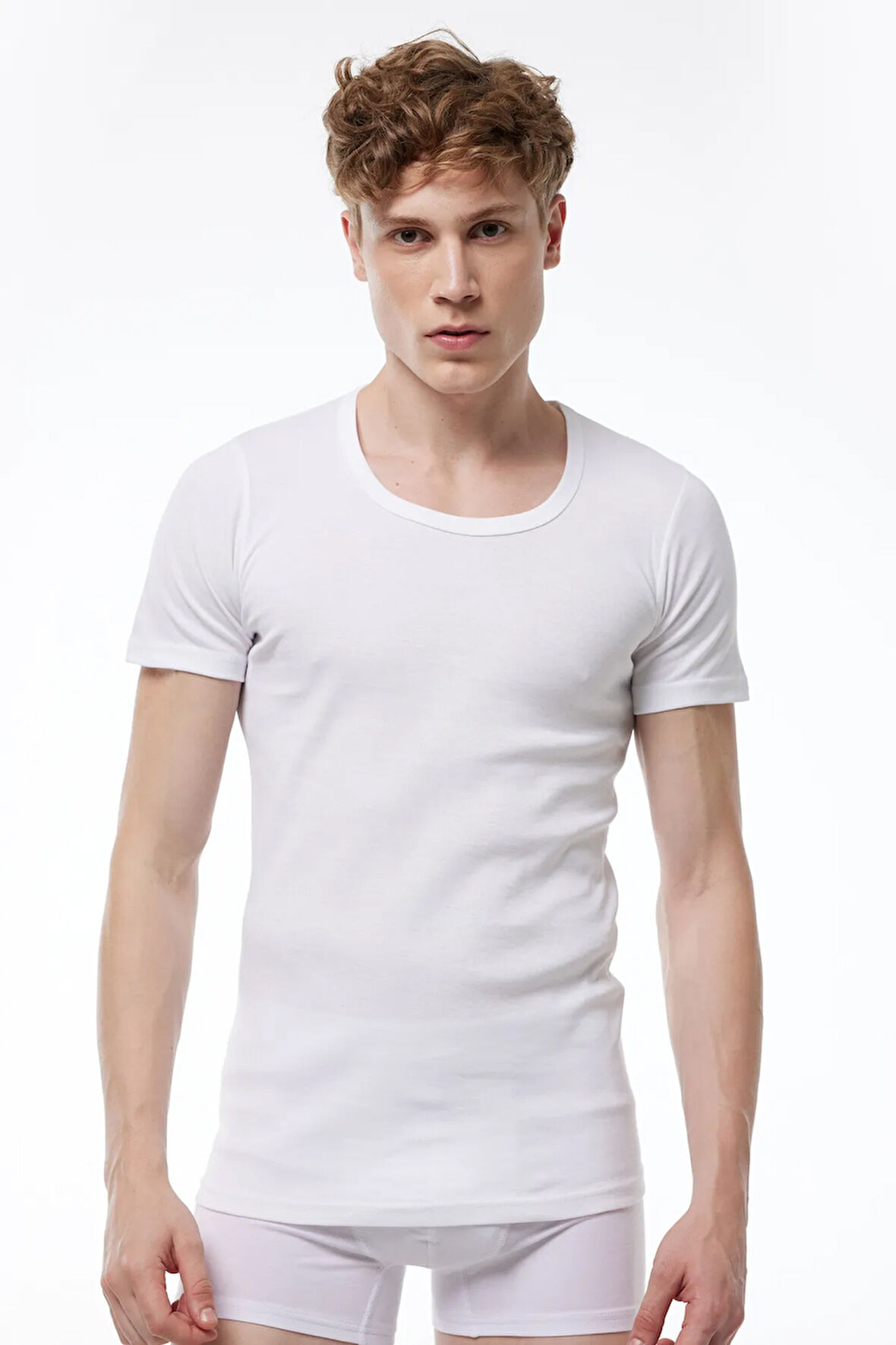 Erkek Beyaz 2 Li Paket %100 Pamuk Geniş Yaka Ribana Fanila 035