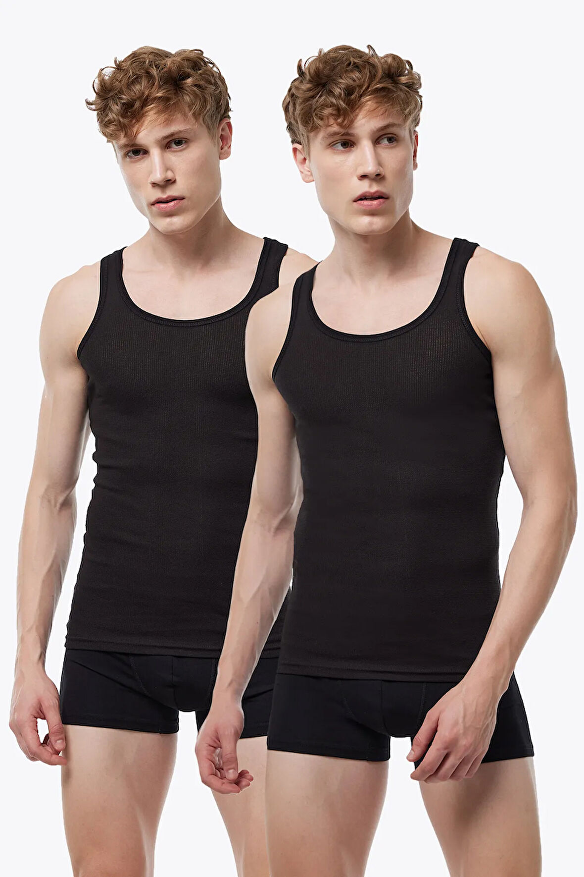 Erkek 2 li Siyah Beyaz %100 Pamuk Yazlık Fileli Atlet 2M081