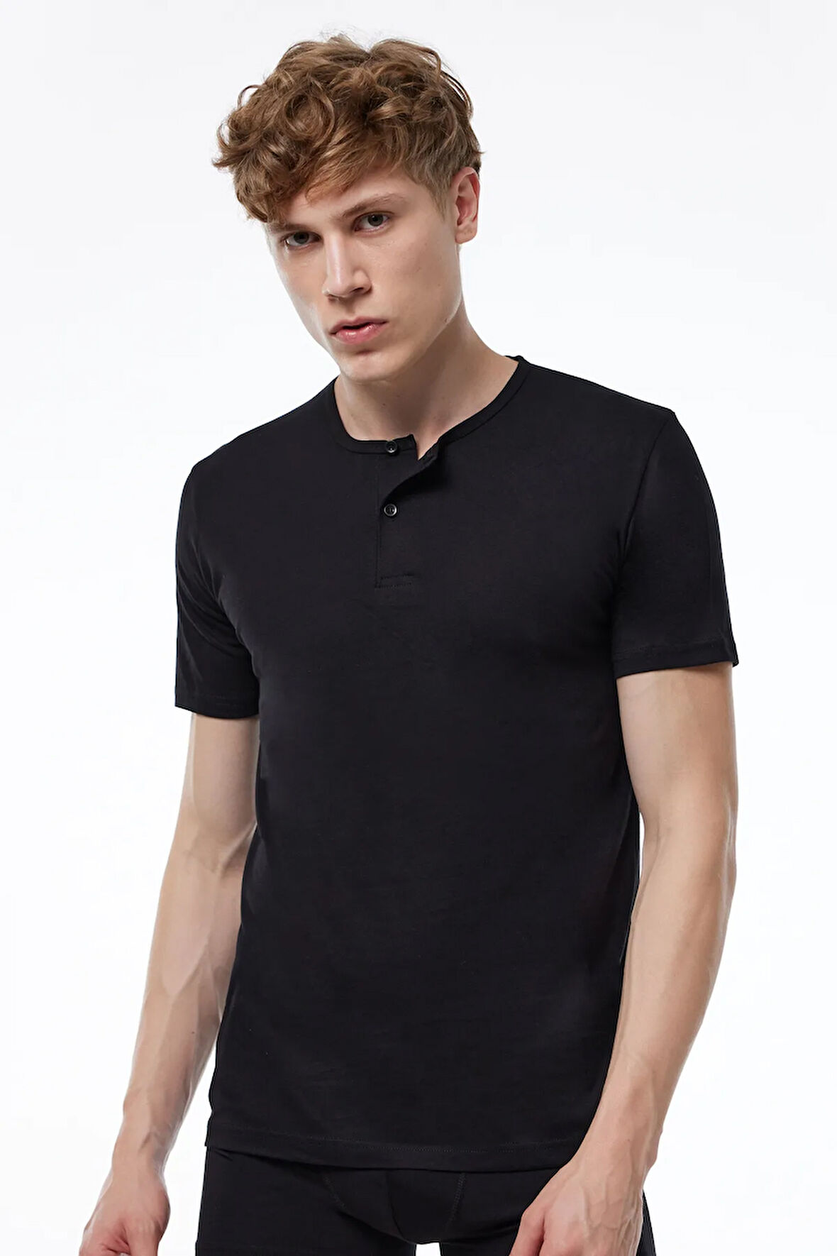 Erkek Beyaz Düğmeli Yaz Serinliği T-shirt 083