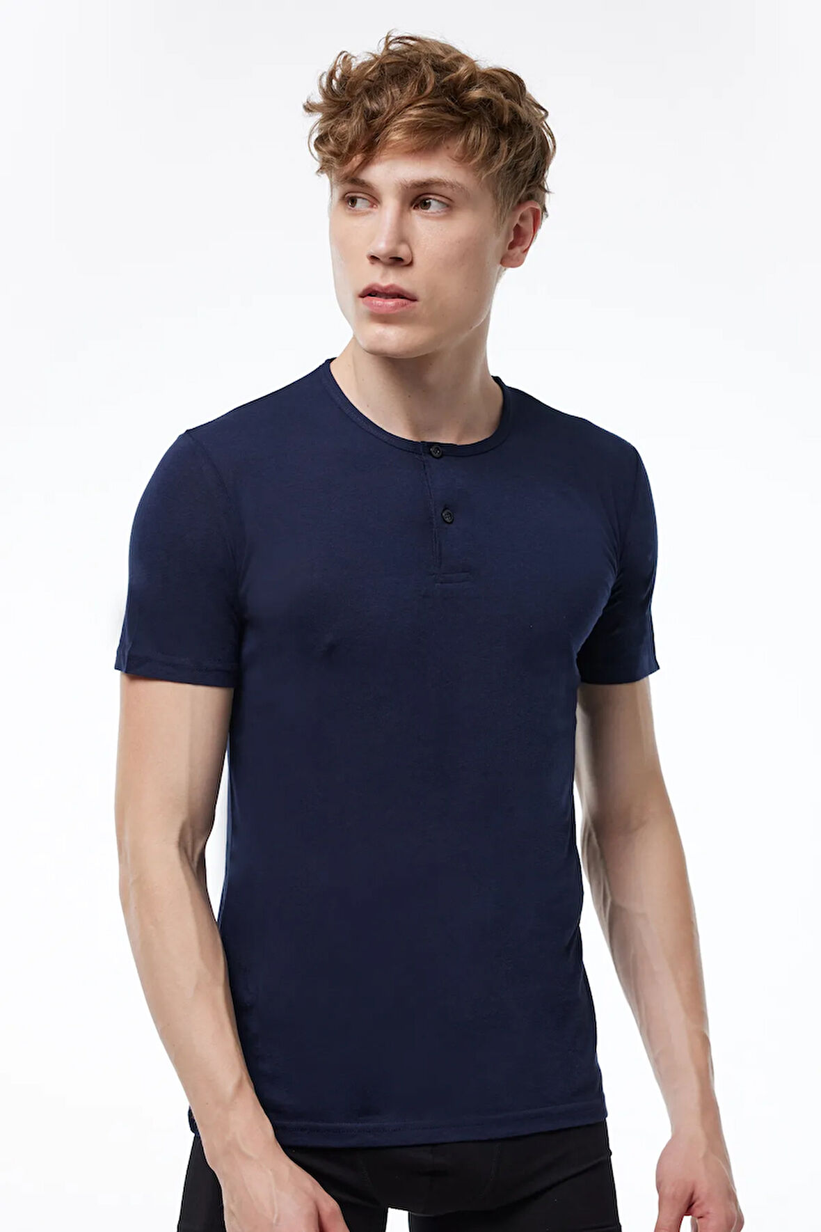 Erkek Beyaz Düğmeli Yaz Serinliği T-shirt 083