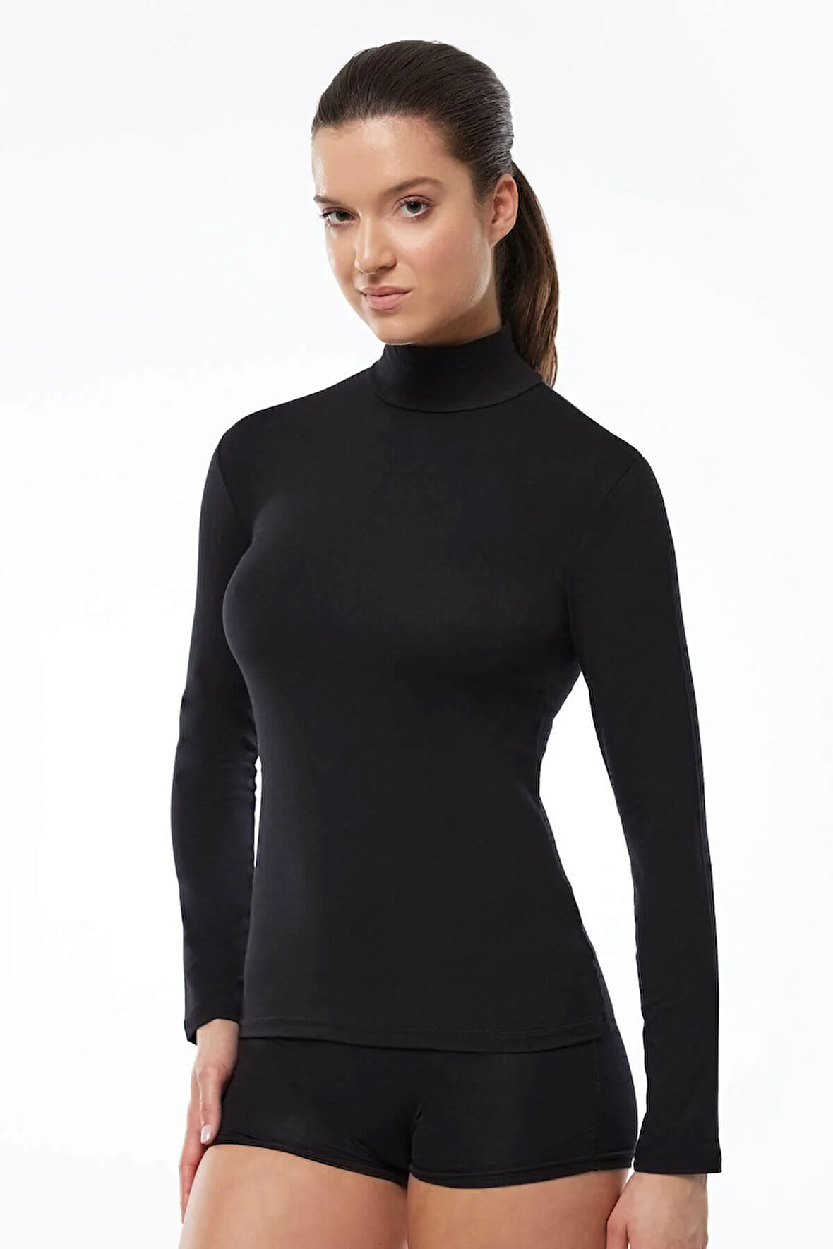 Malabadi 180 Kadın Modal Yarım Balıkçı Yaka Uzun Kol Likralı Body