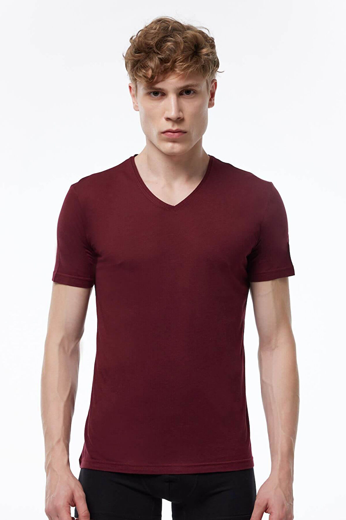 Malabadi 085 Erkek Modal V Yaka Kısa Kol İnce Yaz Serinliği T-shirt