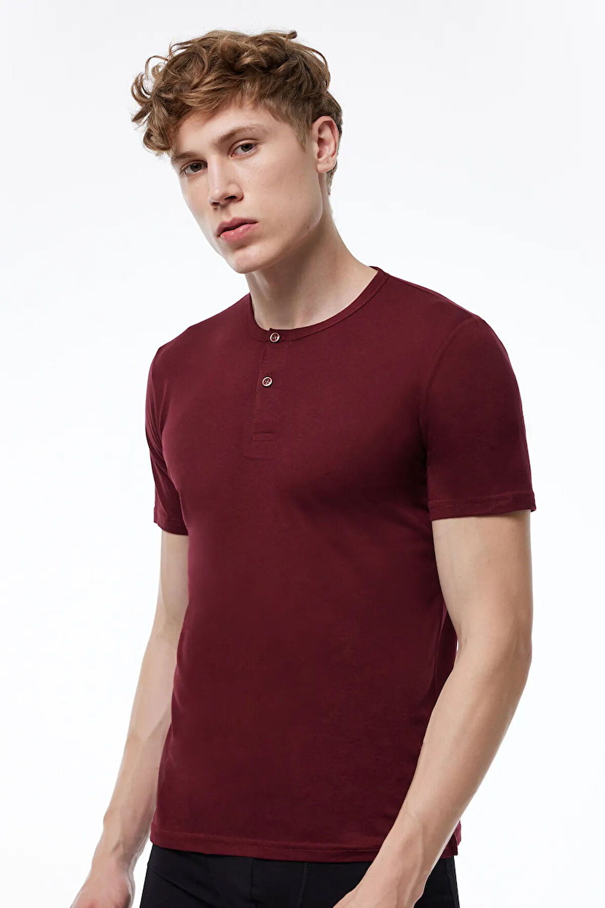 Erkek Beyaz Düğmeli Yaz Serinliği T-shirt 083