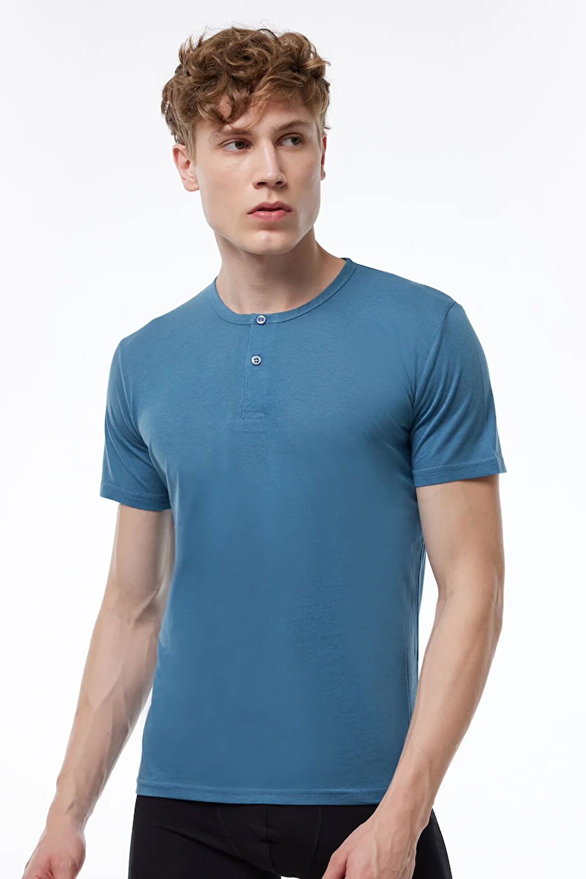 Erkek Beyaz Düğmeli Yaz Serinliği T-shirt 083