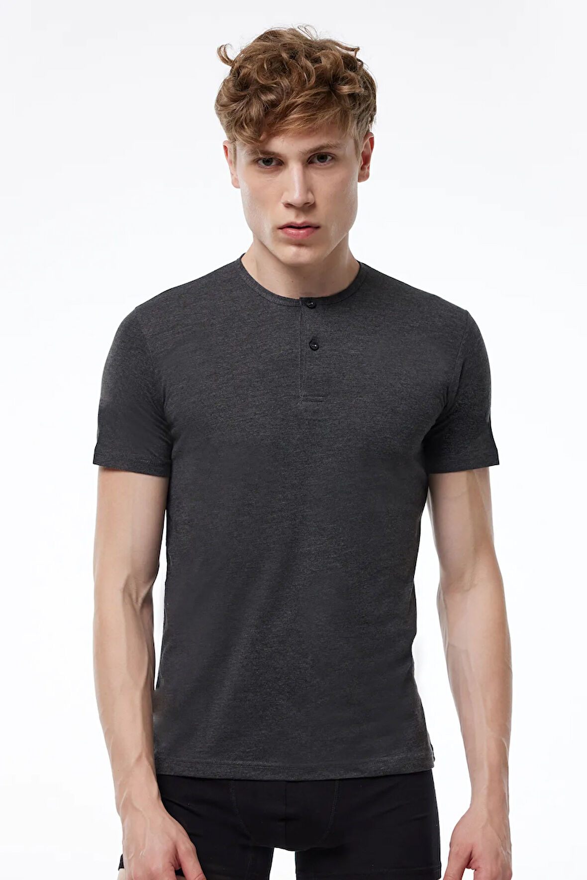 Antrasit Erkek Düğmeli Yaz Serinliği T-shirt 083