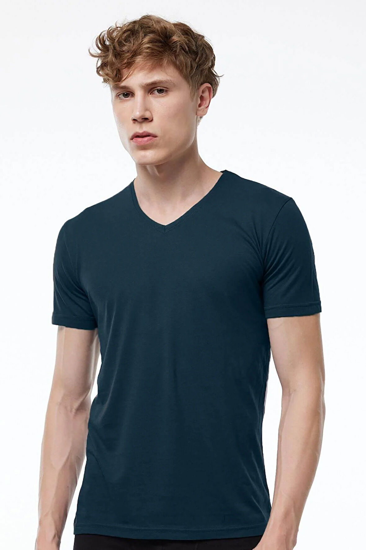 Malabadi 085 Erkek Modal V Yaka Kısa Kol İnce Yaz Serinliği T-shirt