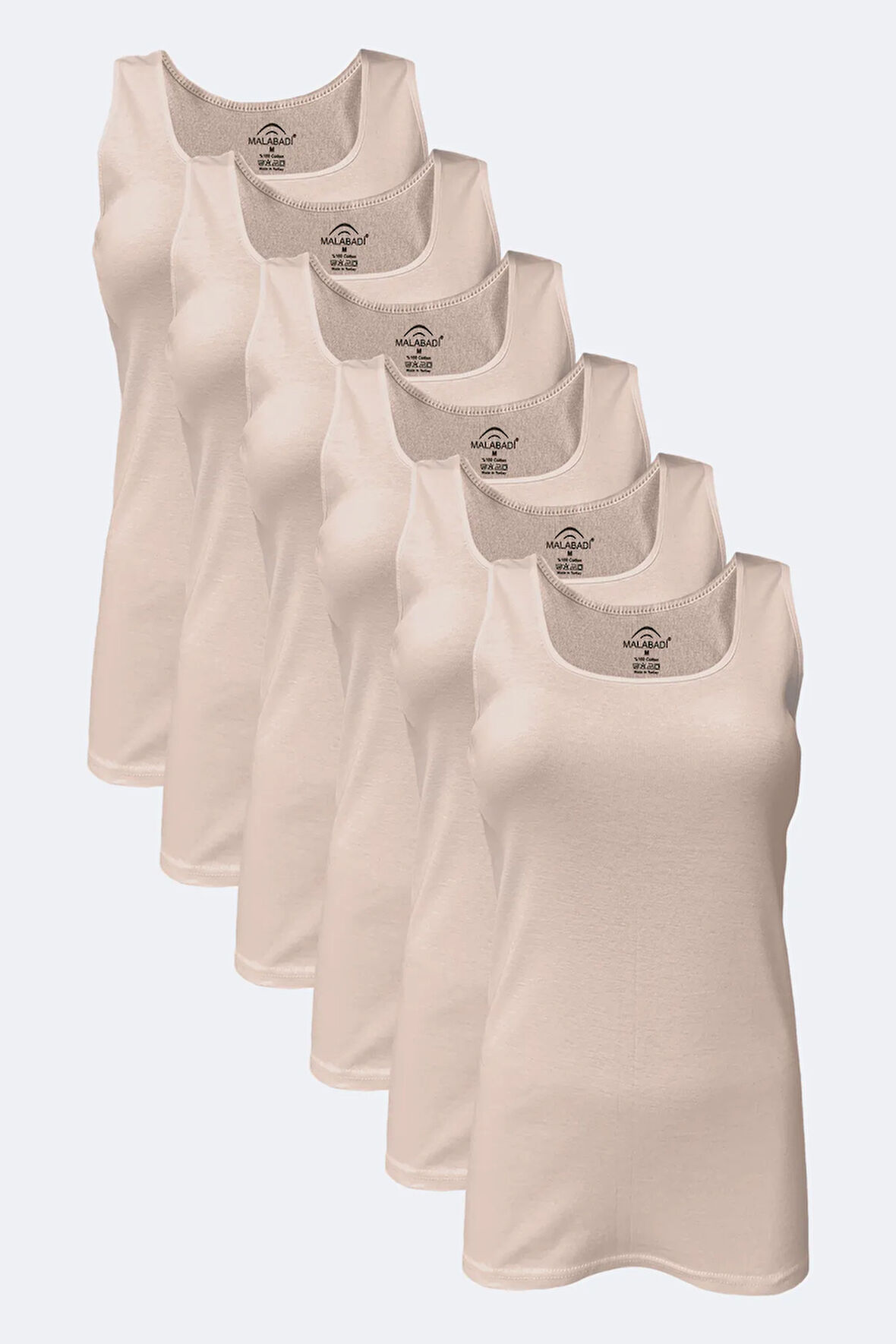 Kadın Ten Rengi 6 Lı Paket %100 Pamuk Ribana Kalın Askılı Atlet 106-e