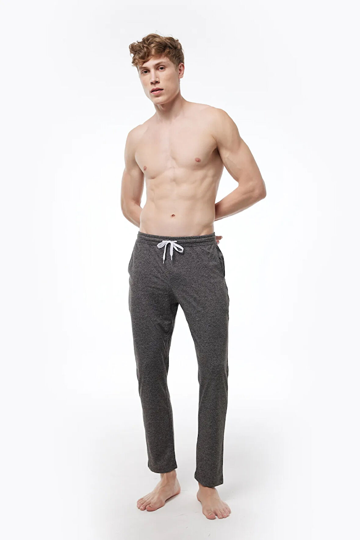 Erkek Kırçıllı Gri Bel Lastikli Cepli Tek Alt Düz Paça Pijama 6003