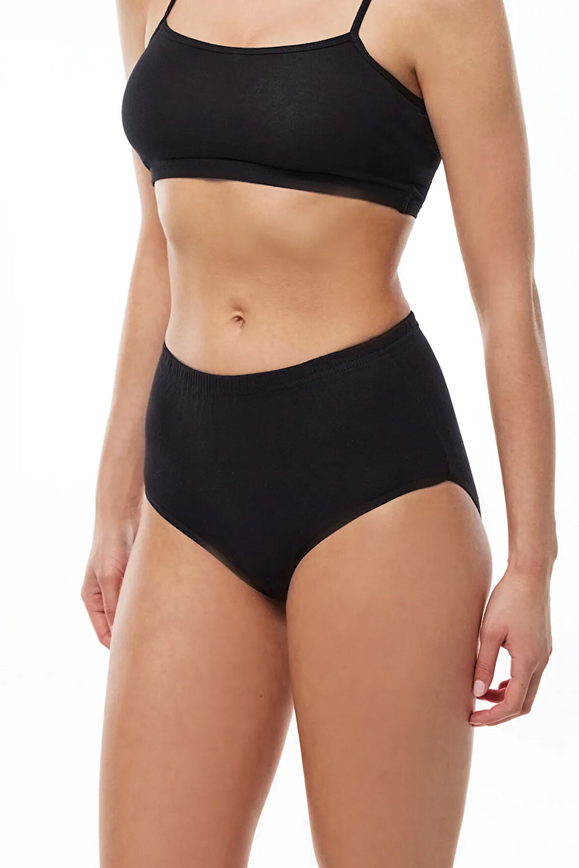 Kadın Siyah 6 Lı Paket %100 Pamuk Yüksek Bel Bato Külot 156-e