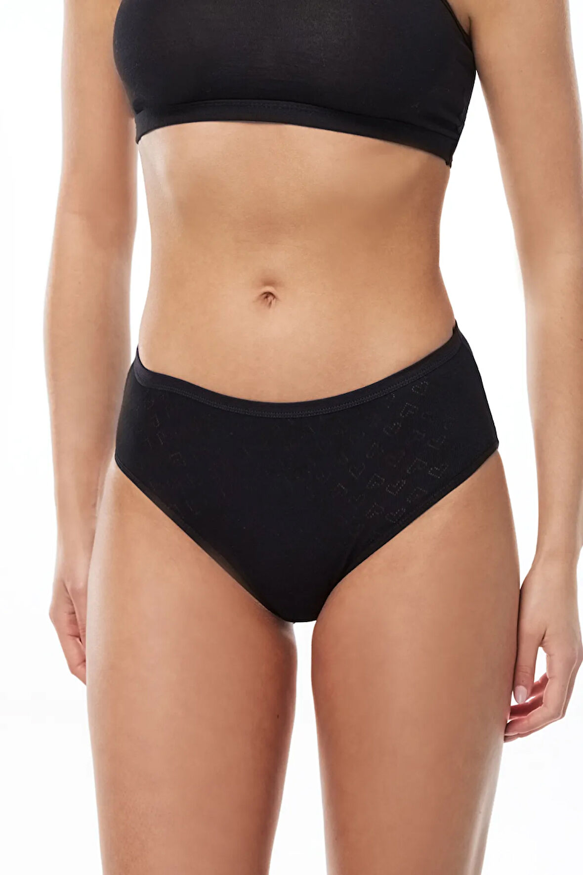 Kadın Siyah 6 Lı Paket %100 Pamuk Ara Bel Jakarlı Slip Külot 350