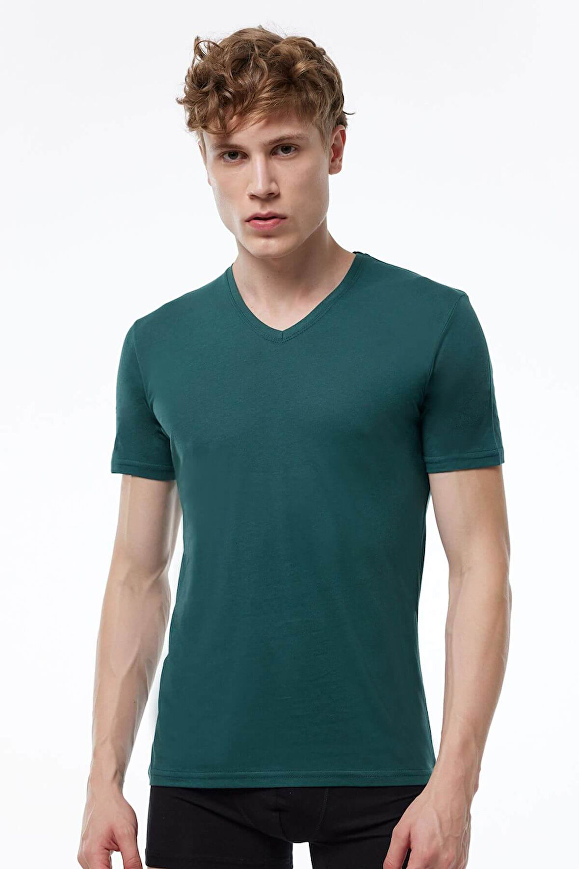 Malabadi 085 Erkek Modal V Yaka Kısa Kol İnce Yaz Serinliği T-shirt