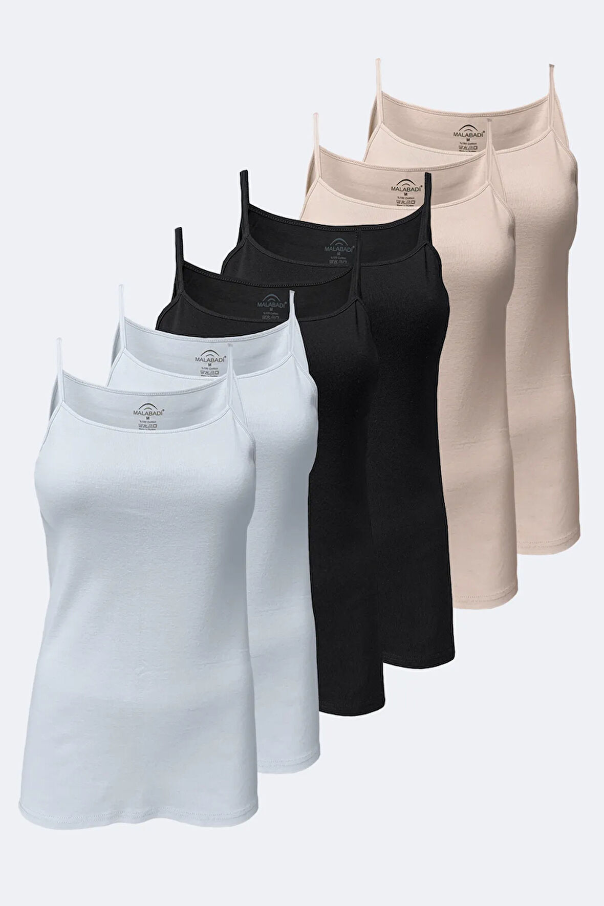 Kadın Beyaz 6 Lı Paket %100 Pamuk Ribana Ip Askılı Atlet 105-e