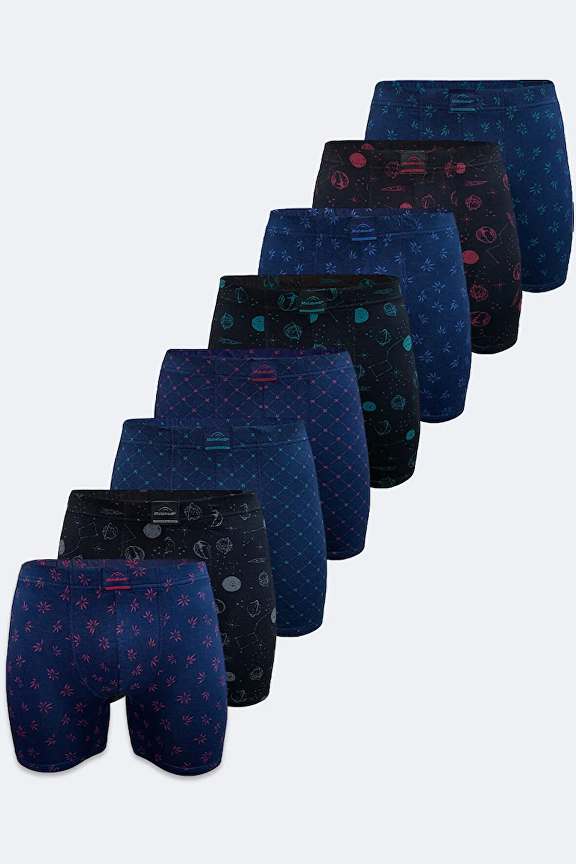Erkek Düz Karışık Renk 8 li Premium Collection Modal Uzun Boxer 8M250