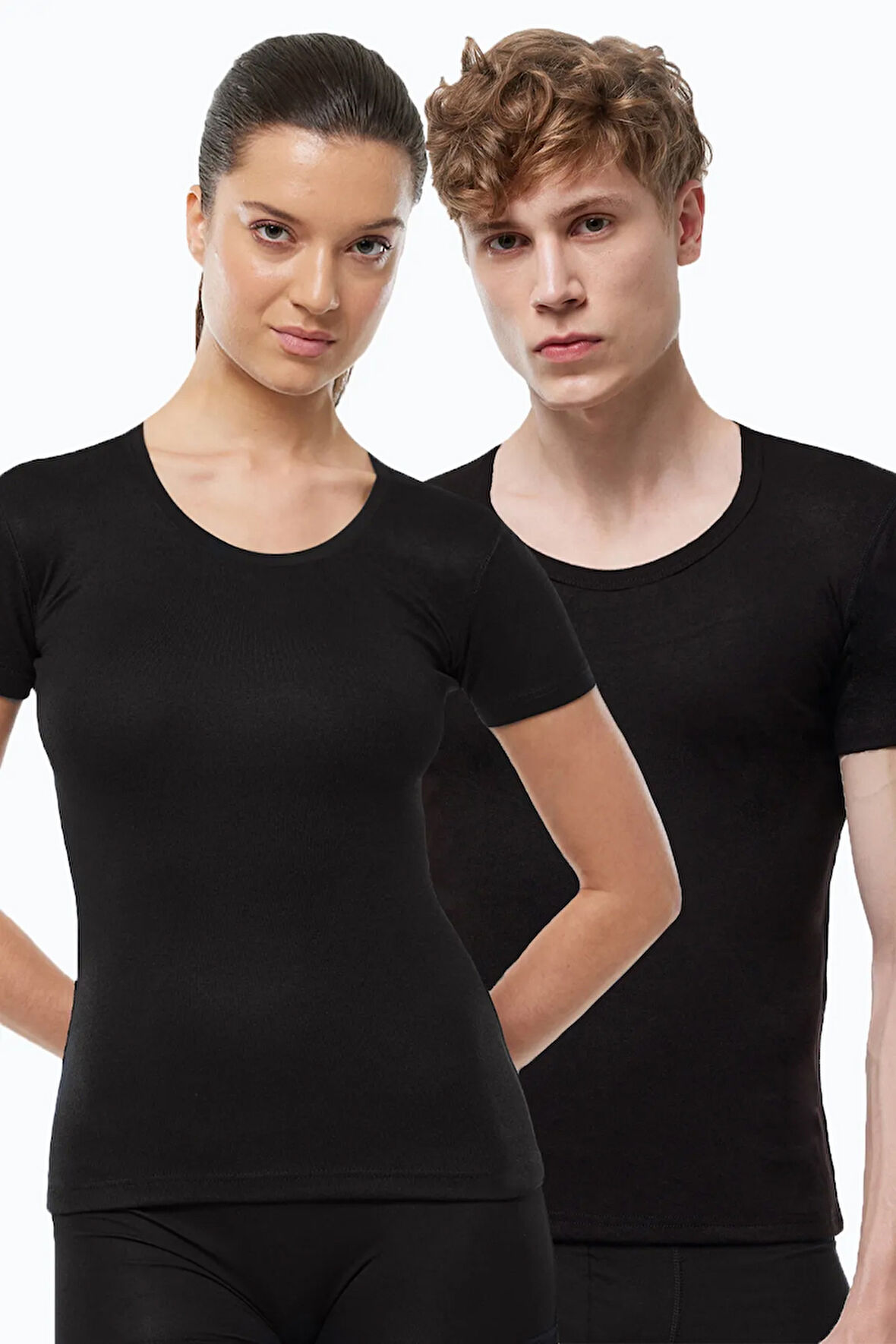 Unisex Siyah Açık Yaka Kısa Kollu Ekonomik Termal İçlik 342