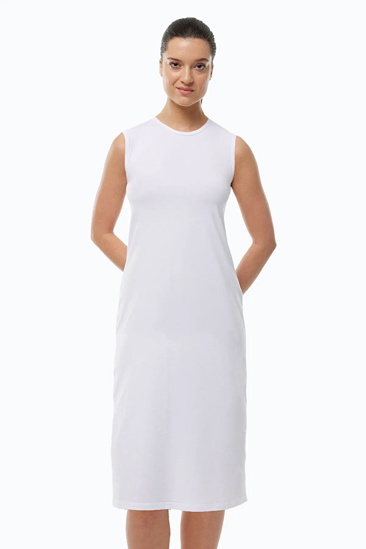 Kadın Ten Rengi Uzun Kolsuz Elbise Astarı Modal Kombinezon 1049