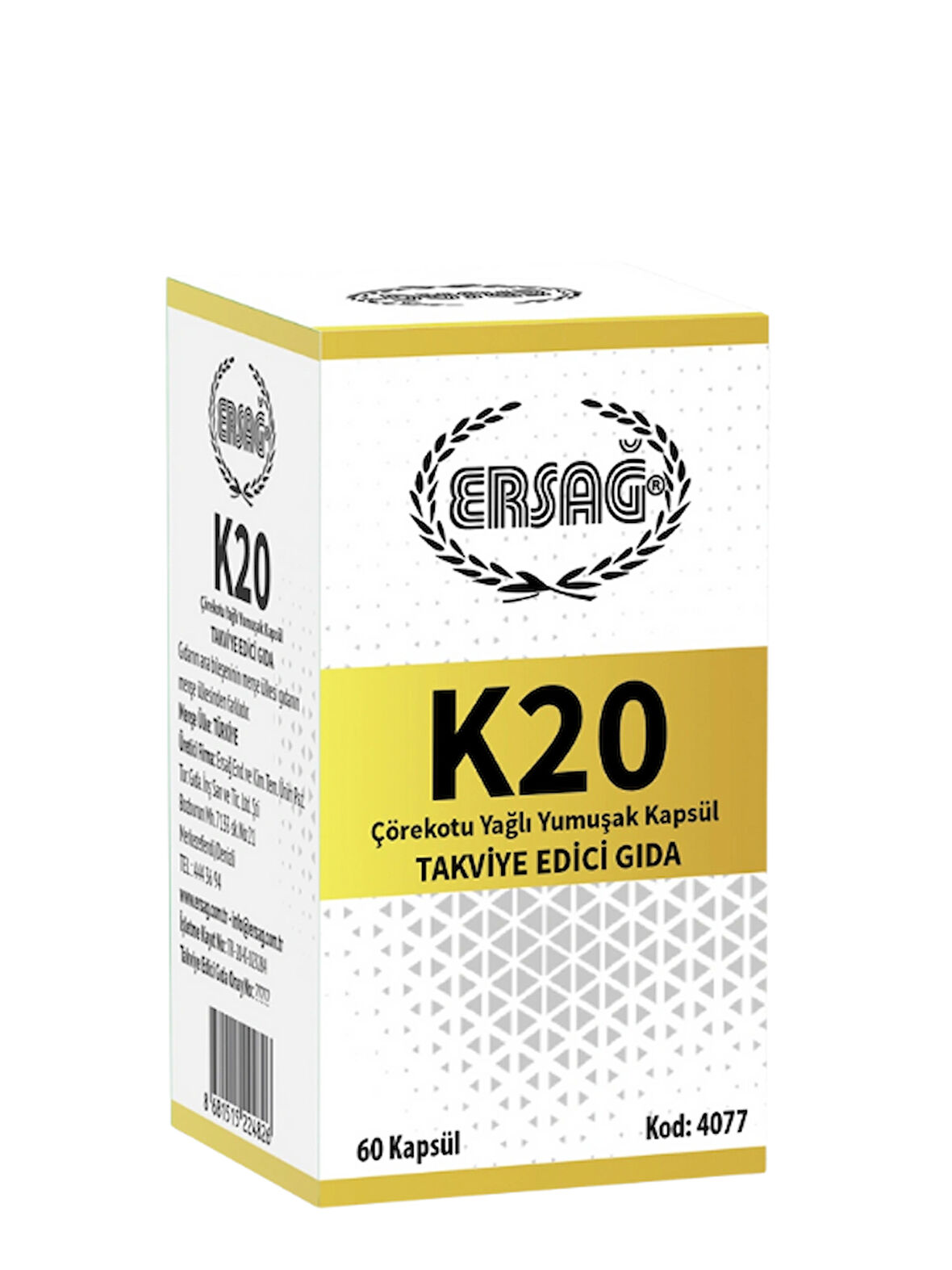  ERSAĞ K20 TAKVİYE EDİCİ GIDA 60 KAPSÜL