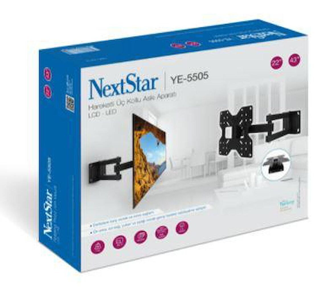 Nextstar YE-5505 22"-43" 55 Cm - 109 Cm Hareketli Üç Kollu Lcd/Led Tv Askı Aparatı