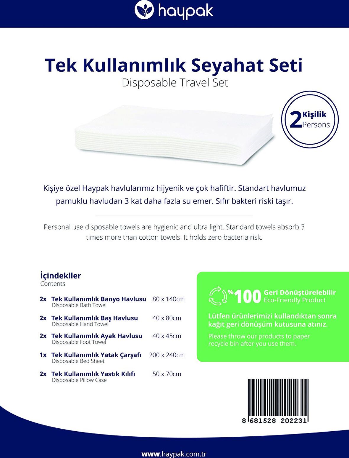 Çift Kişilik Seyahat Seti 2 paket- 9 lu