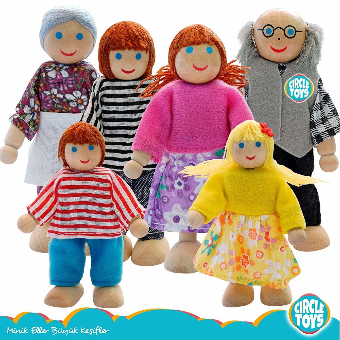 Circle Toys Ahşap 6'lı Aile Kukla Seti