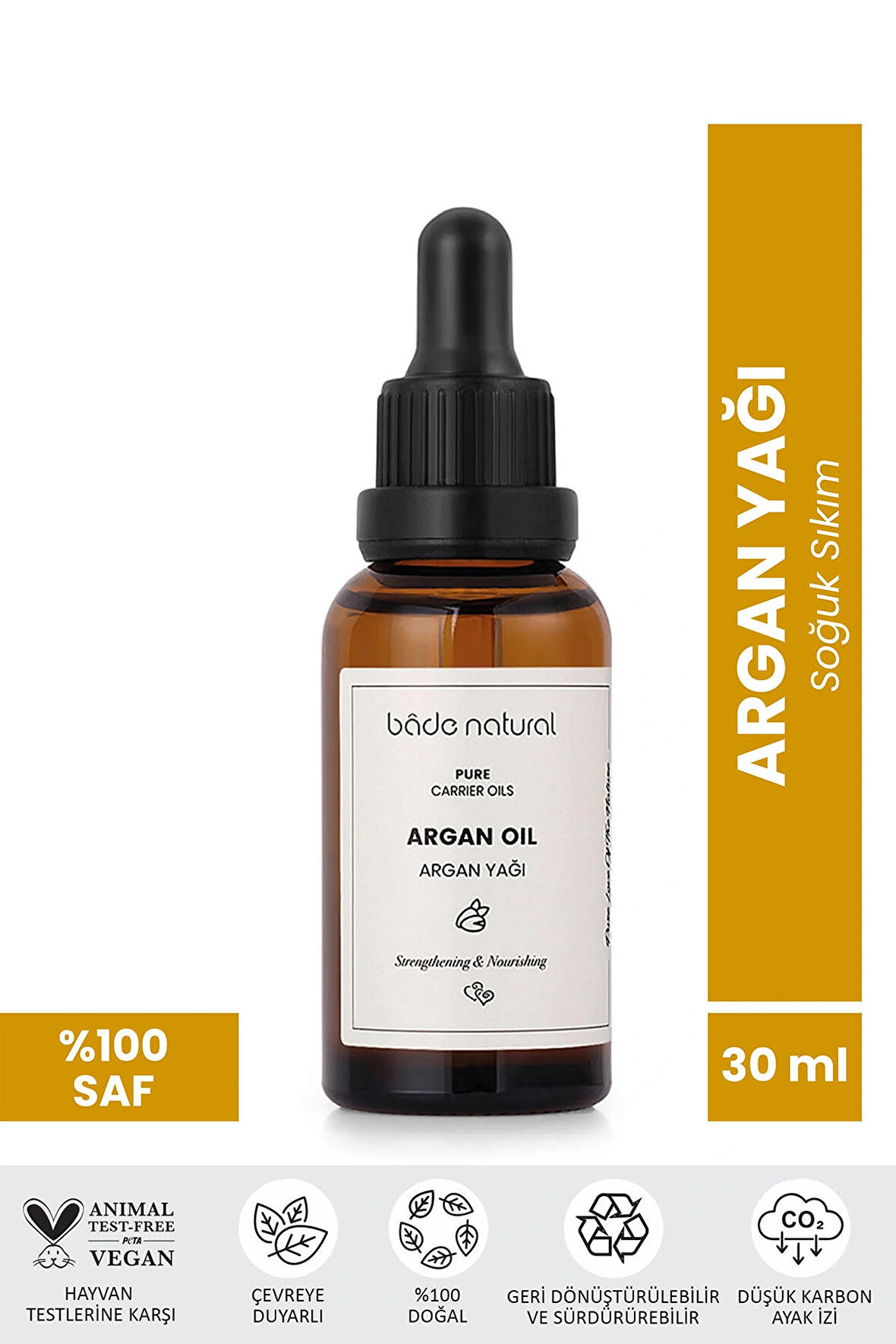 Bade Natural Argan Yağı Soğuk Sıkım %100 Saf 30 ml