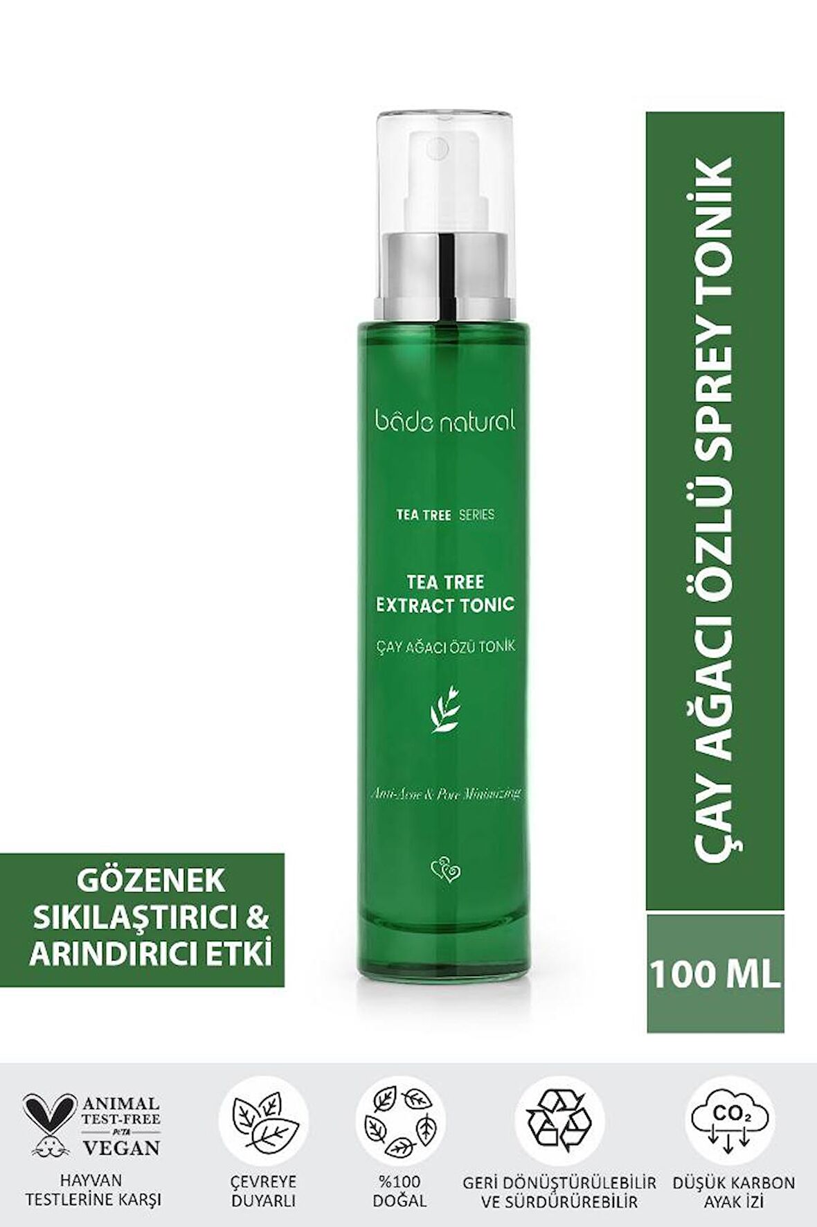 Bade Natural Çay Ağacı Akne Karşıtı ve Gözenek Sıkılaştırıcı Arındırıcı Tonik 100 ml