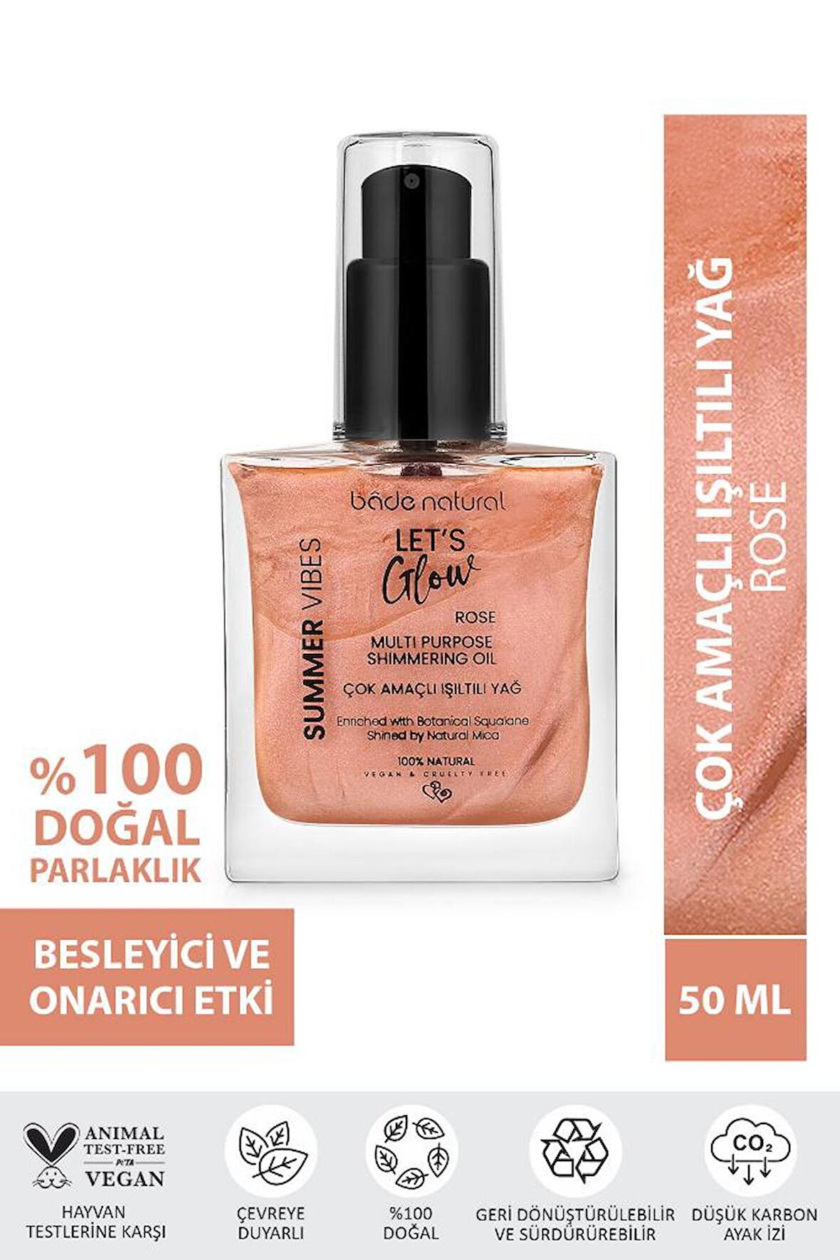 Bade Natural Nemlendirici Işıltılı Rose Çok Amaçlı Vücut Yağı 50 ml