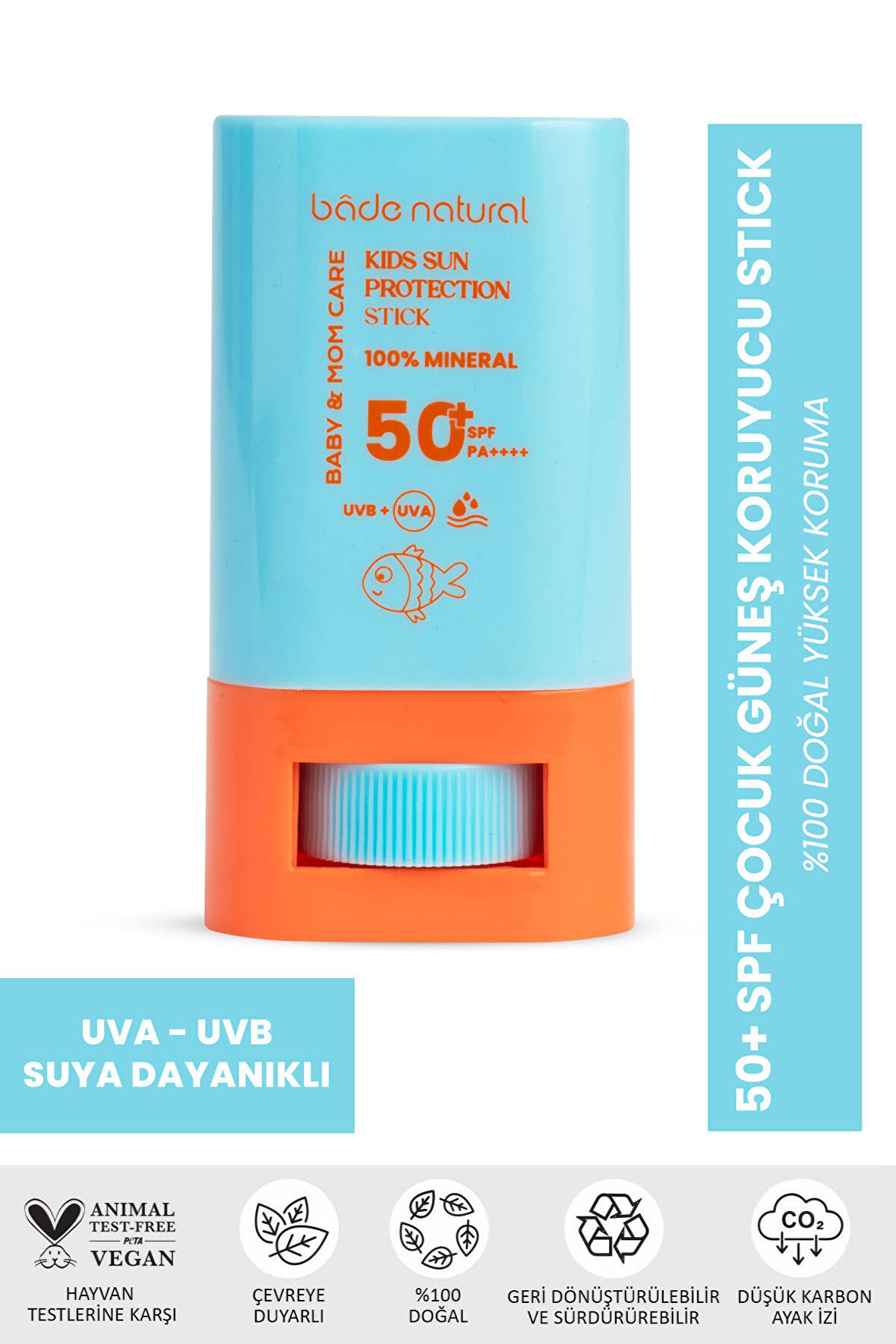 Bade Natural %100 Doğal ve Mineral Filtreli 50+ SPF Yüksek Korumalı Çocuk Güneş Koruyucu Stick