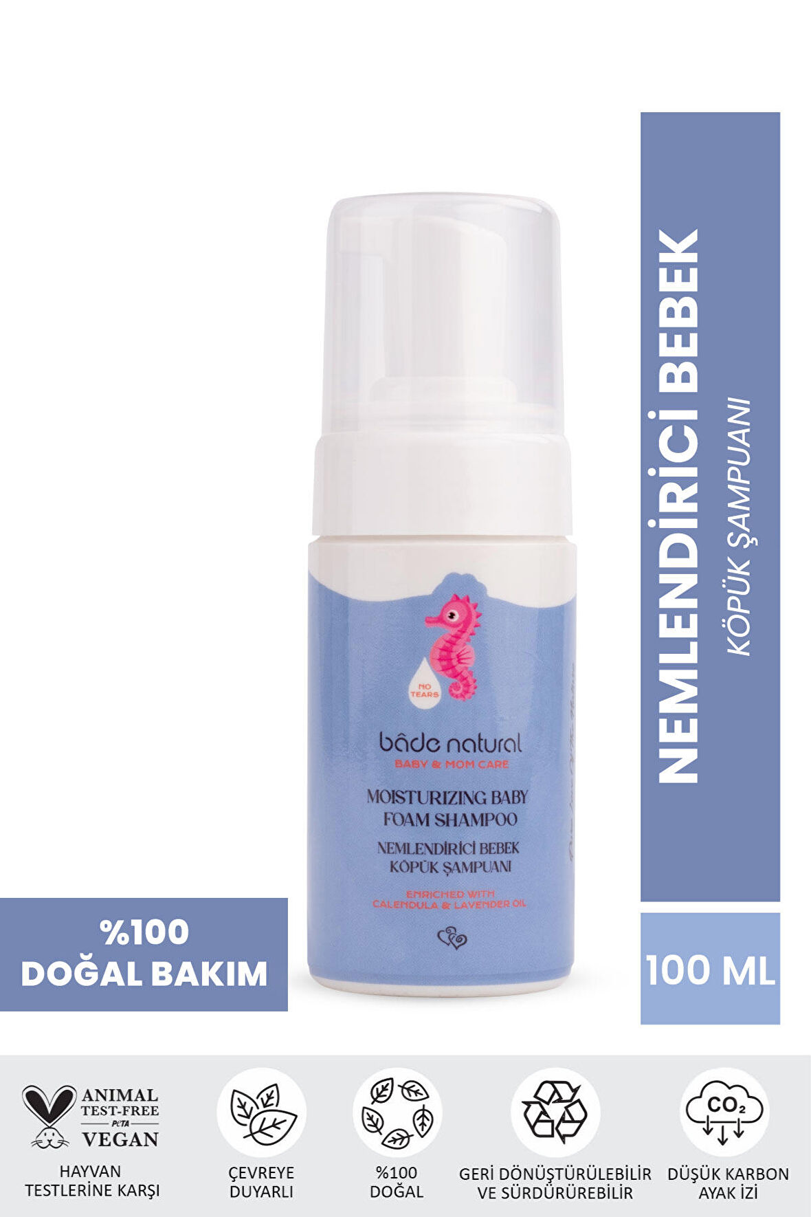 Bade Natural Nemlendirici Bebek Köpük Şampuan %100 Doğal Yenidoğan Saç ve Vücut Şampuanı 100 ml