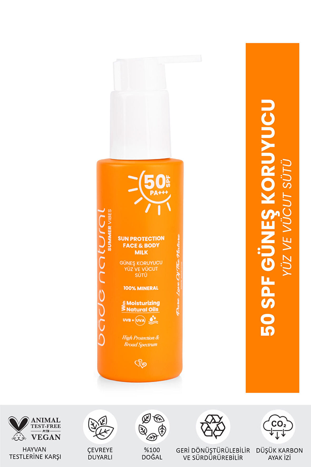 Bade Natural 50 SPF Güneş Koruyucu Yüz ve Vücut Sütü 100 ml