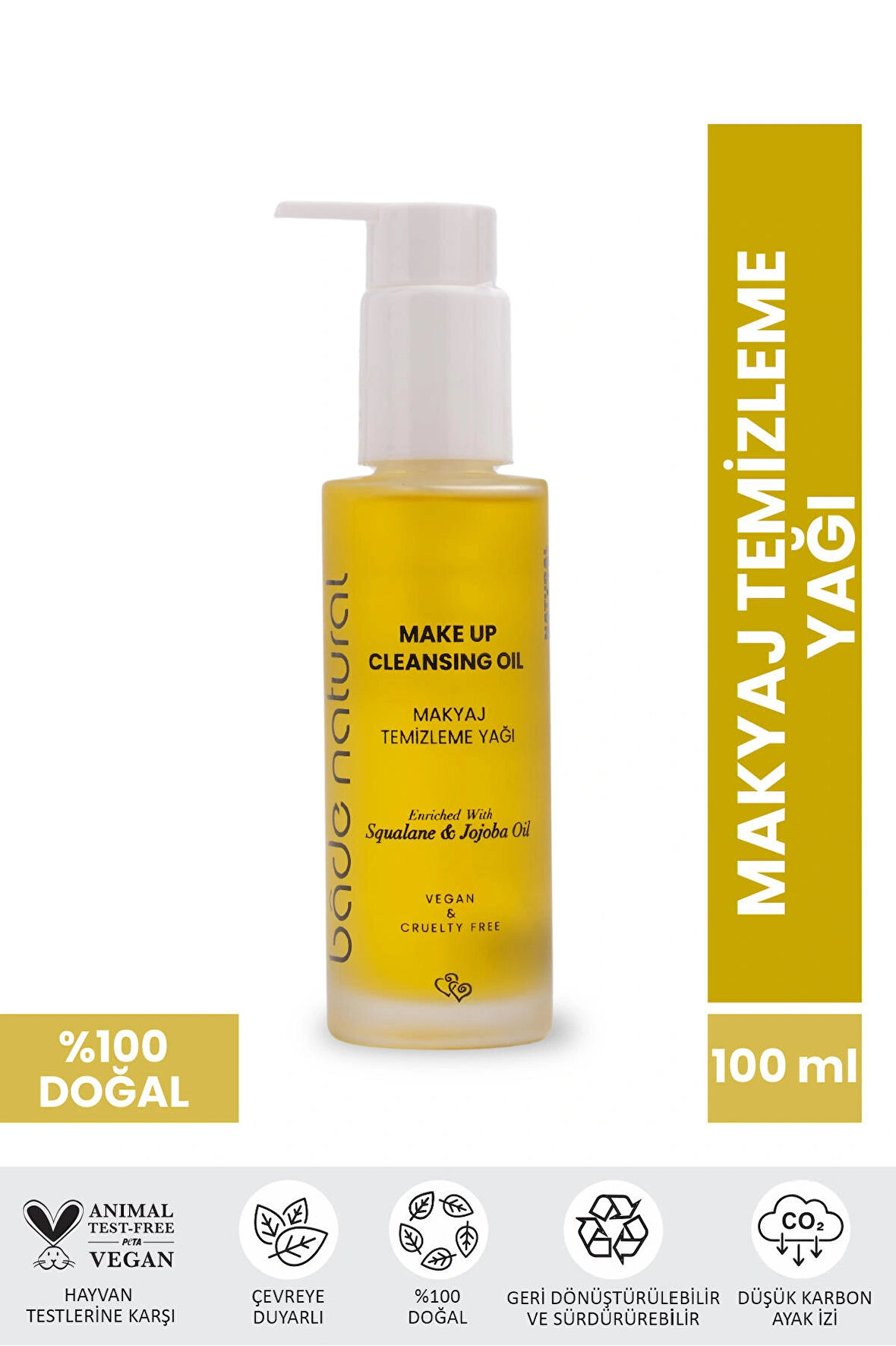 Bade Natural Makyaj Temizleme Yağı Jojoba ve Skualan İçerikli %100 Doğal ve Vegan 100 ml