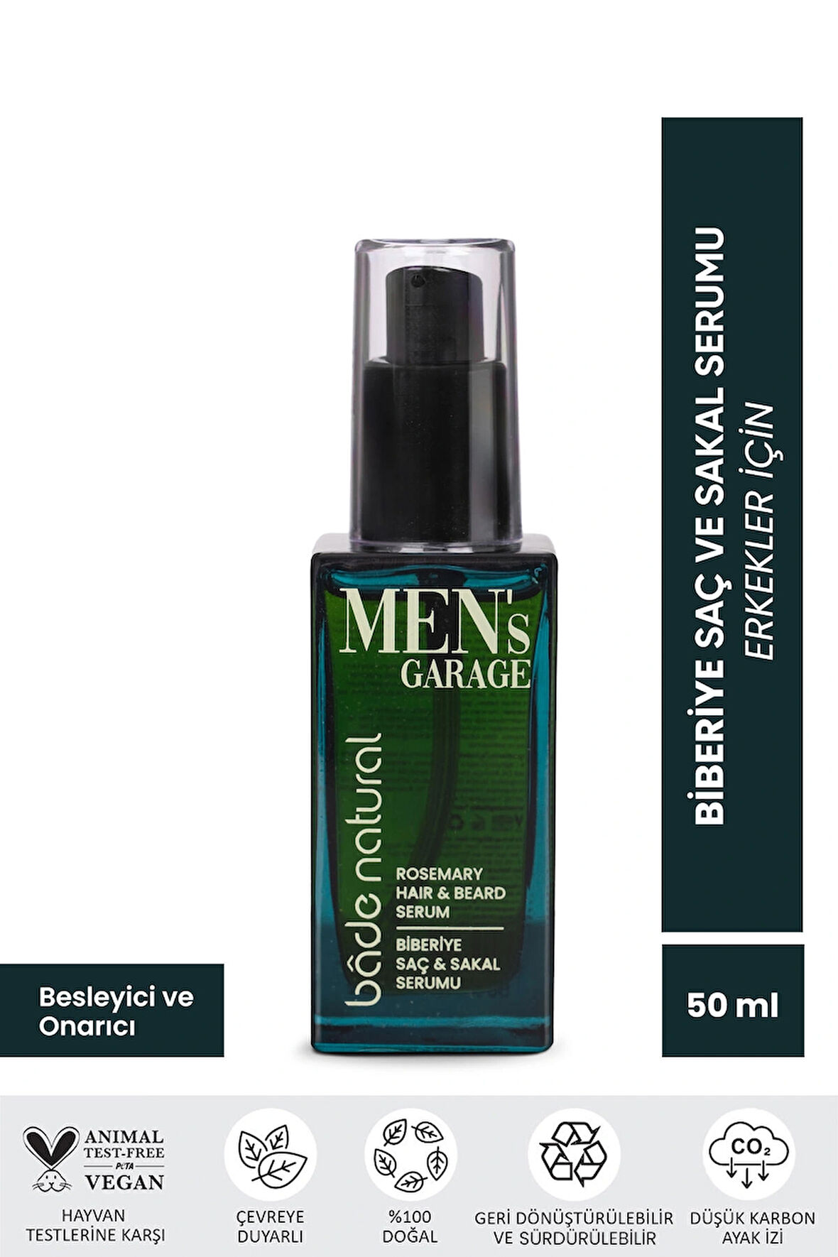 Bade Natural Men's Garage Biberiye Saç ve Sakal Serumu Besleyici ve Derinlemesine Bakım 50 ml