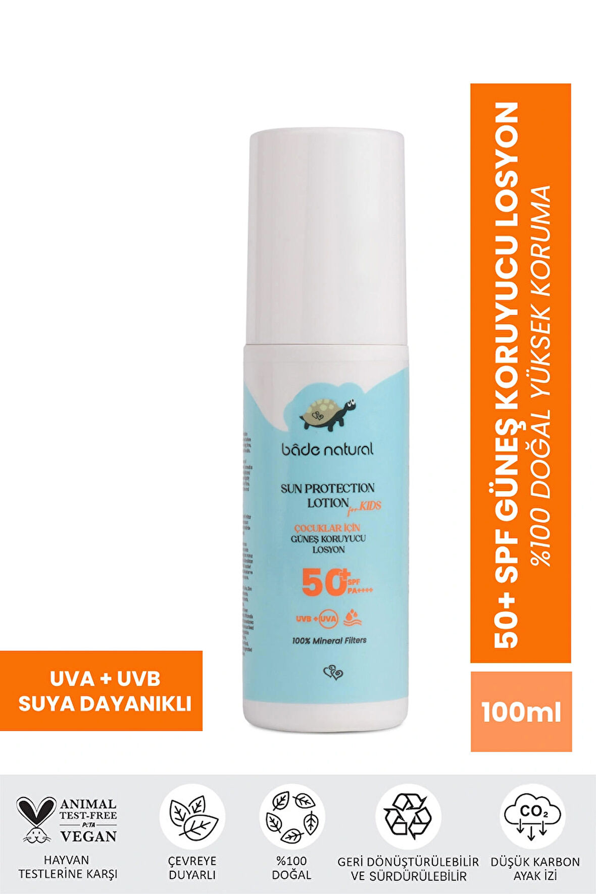 %100 Doğal 50+ SPF Yüksek Korumalı Çocuk Güneş Koruyucu Losyon Mineral Filtreli 100 ml