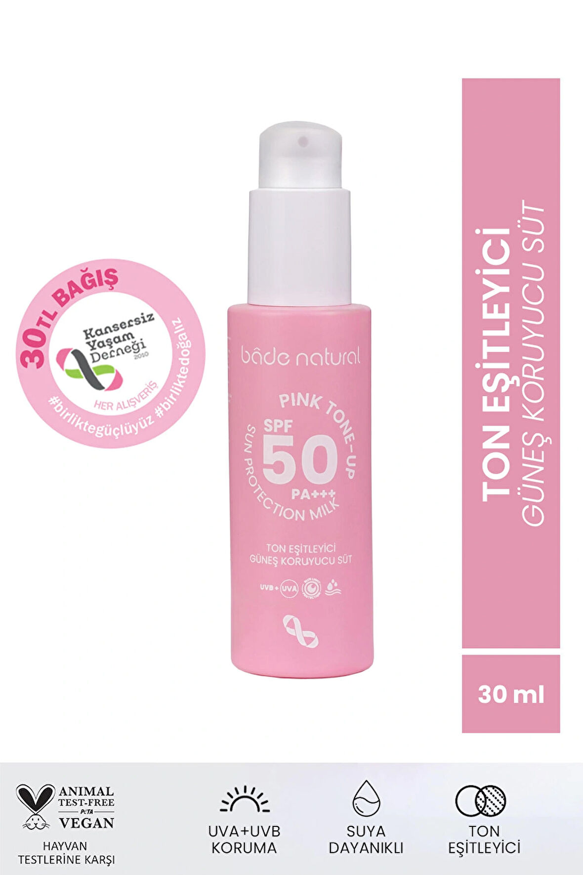 Bade Natural 50 SPF Ton Eşitleyici Güneş Koruyucu Süt 30 ml