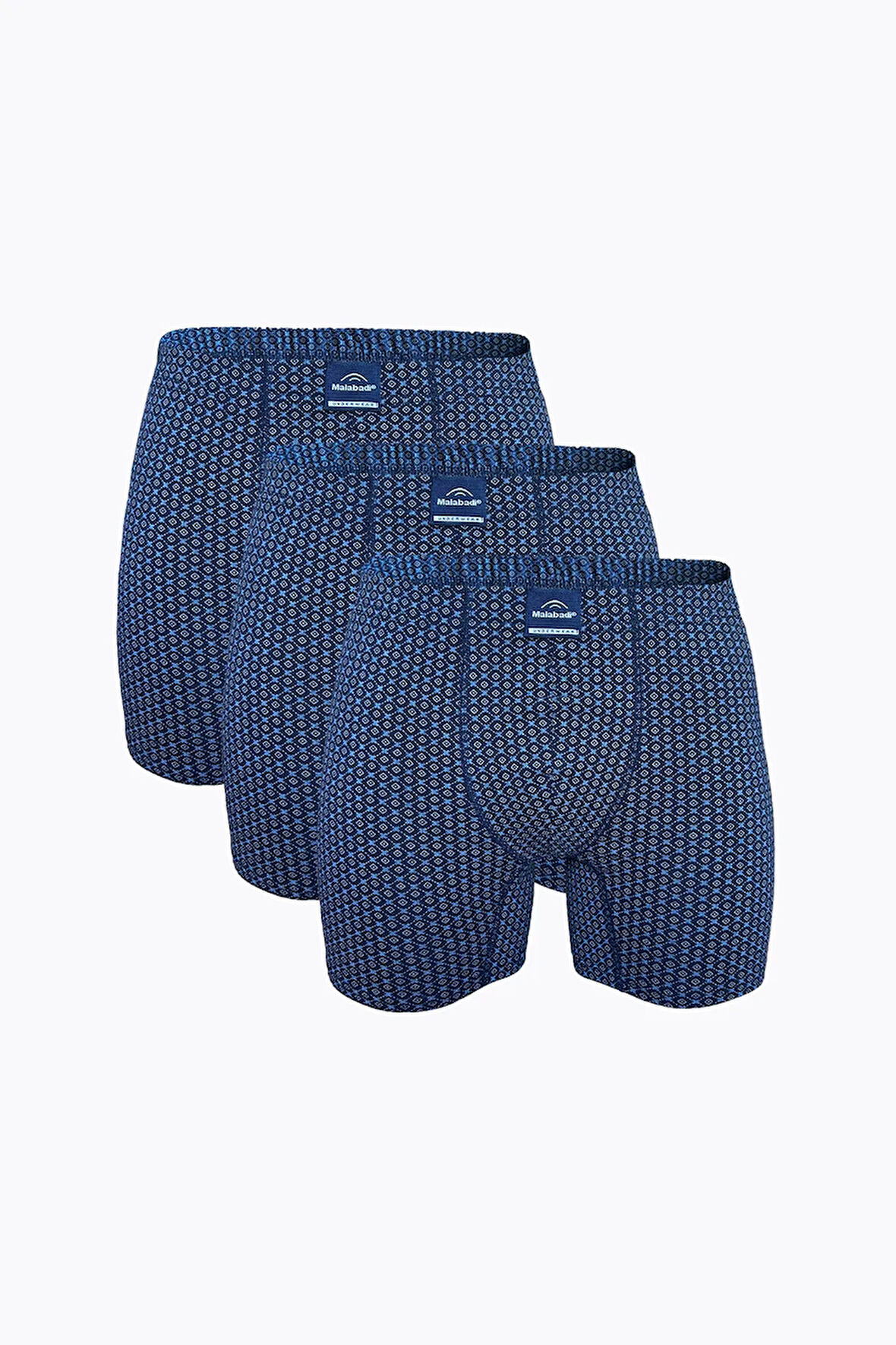 Erkek Siyah Gri Desenli 3 Lü Pamuk Elastan Uzun Boxer 073