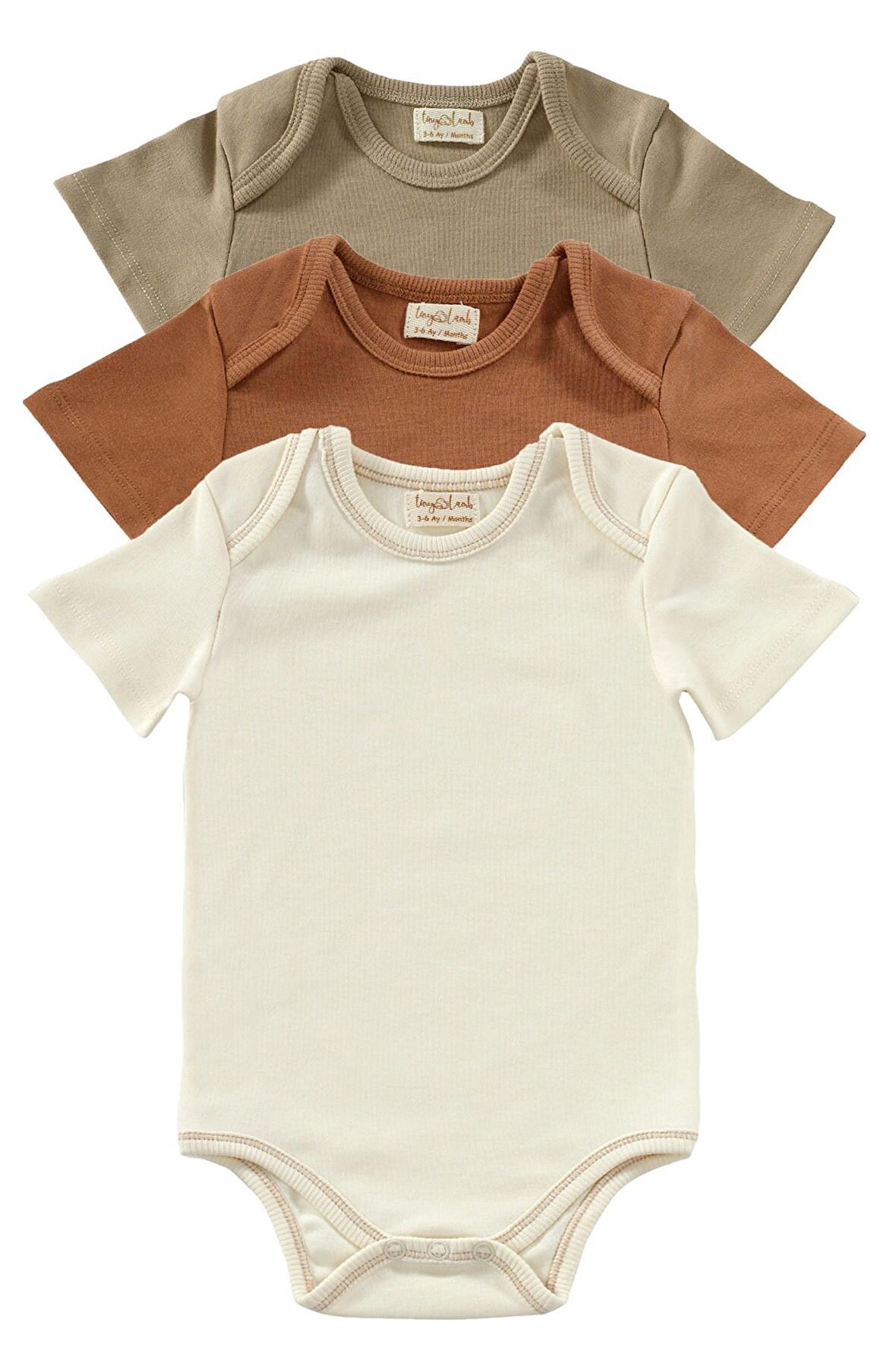 BUDDY BEARS Organik Kısa Kollu Bodysuitler– 3 Adet | Organik Çıtçıtlı Zıbın Body