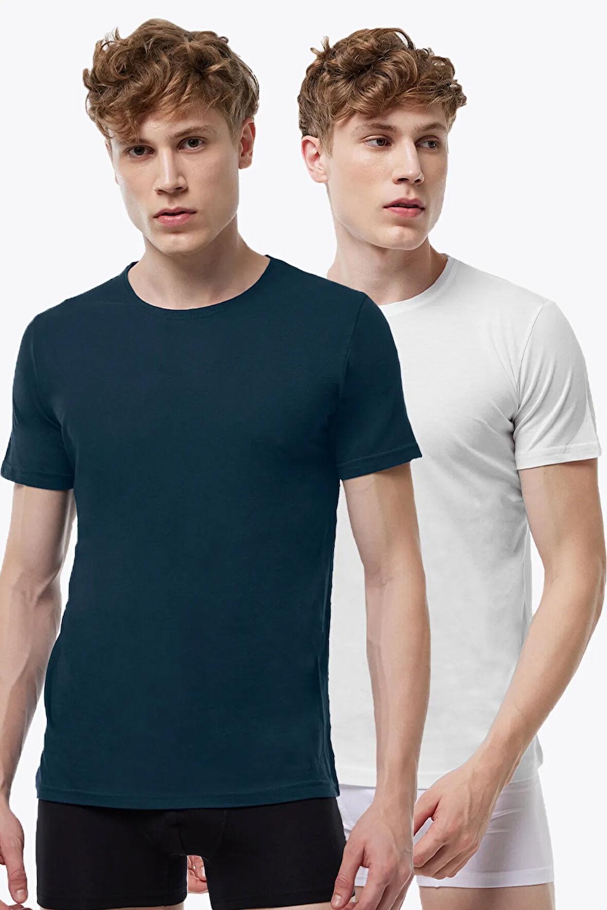 Erkek Siyah Beyaz 2 li Yuvarlak Yaka Modal İnce Yaz Serinliği Tişört 2M084