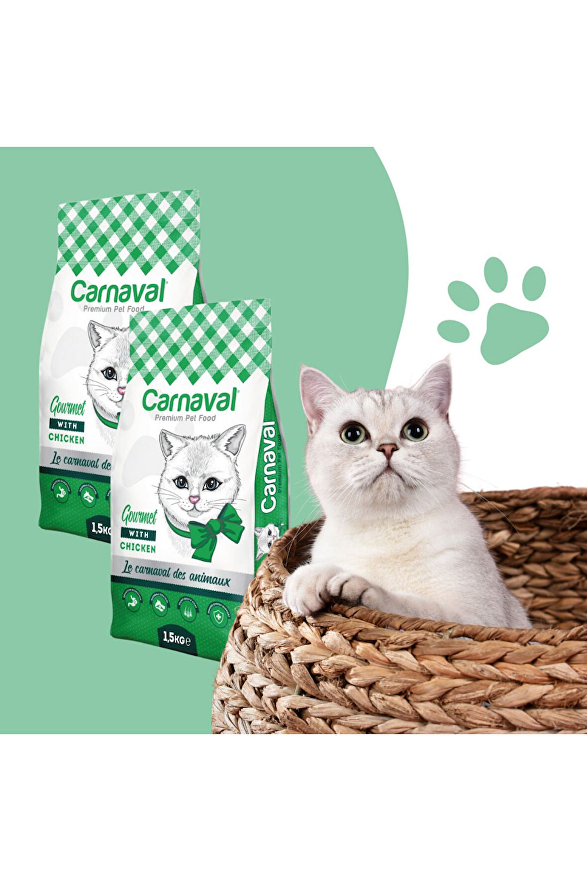 Kaliteli Ekonomik 2 li Paket Premium Yetişkin Kedi Maması Tavuk-Balık 2x1.5 Kg