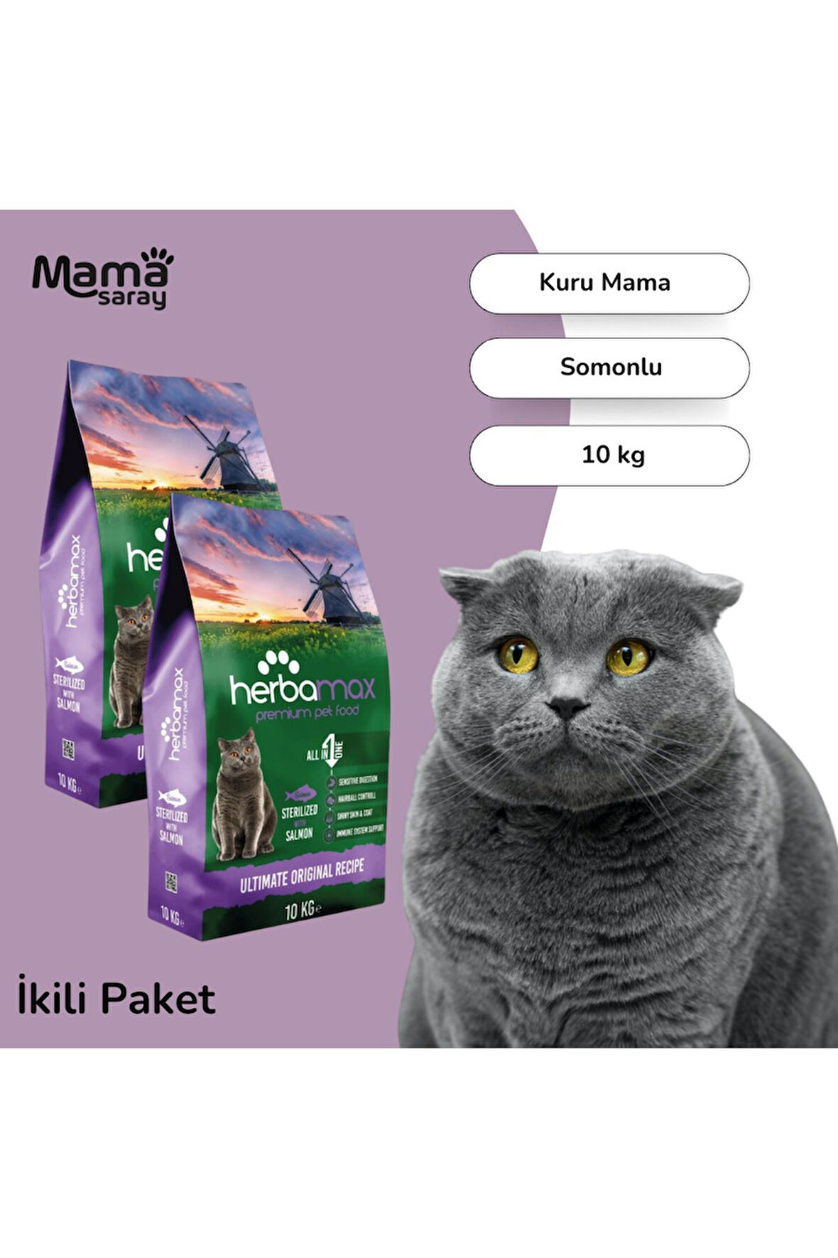 Kaliteli Kısırlaştırılmış Kedi Maması Somonlu 2x10 Kg İkili Paket Ekonomik