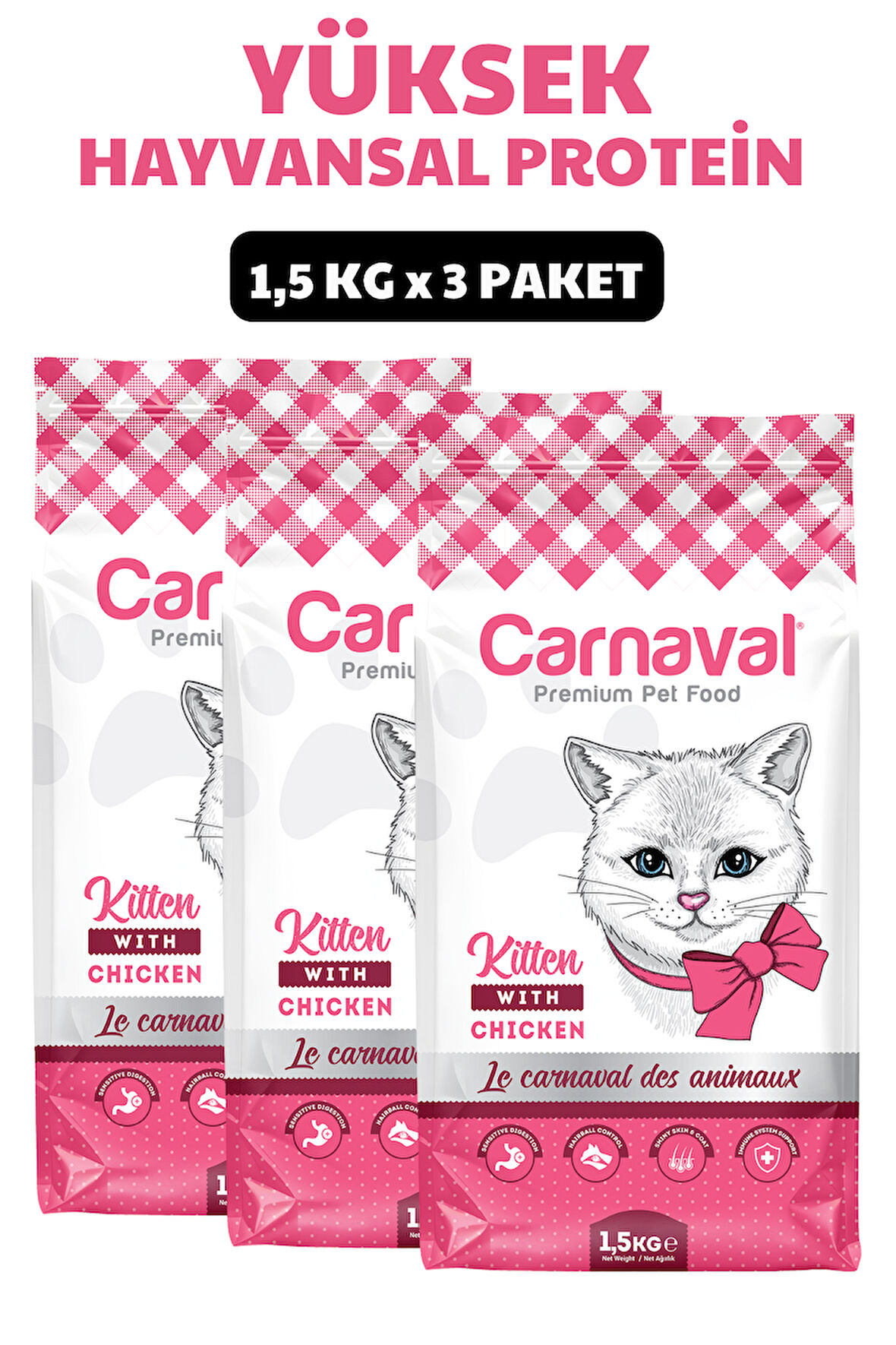 Carnaval Kitten Tavuklu Yavru Kedi Maması 4.5Kg(3x1.5Kg)