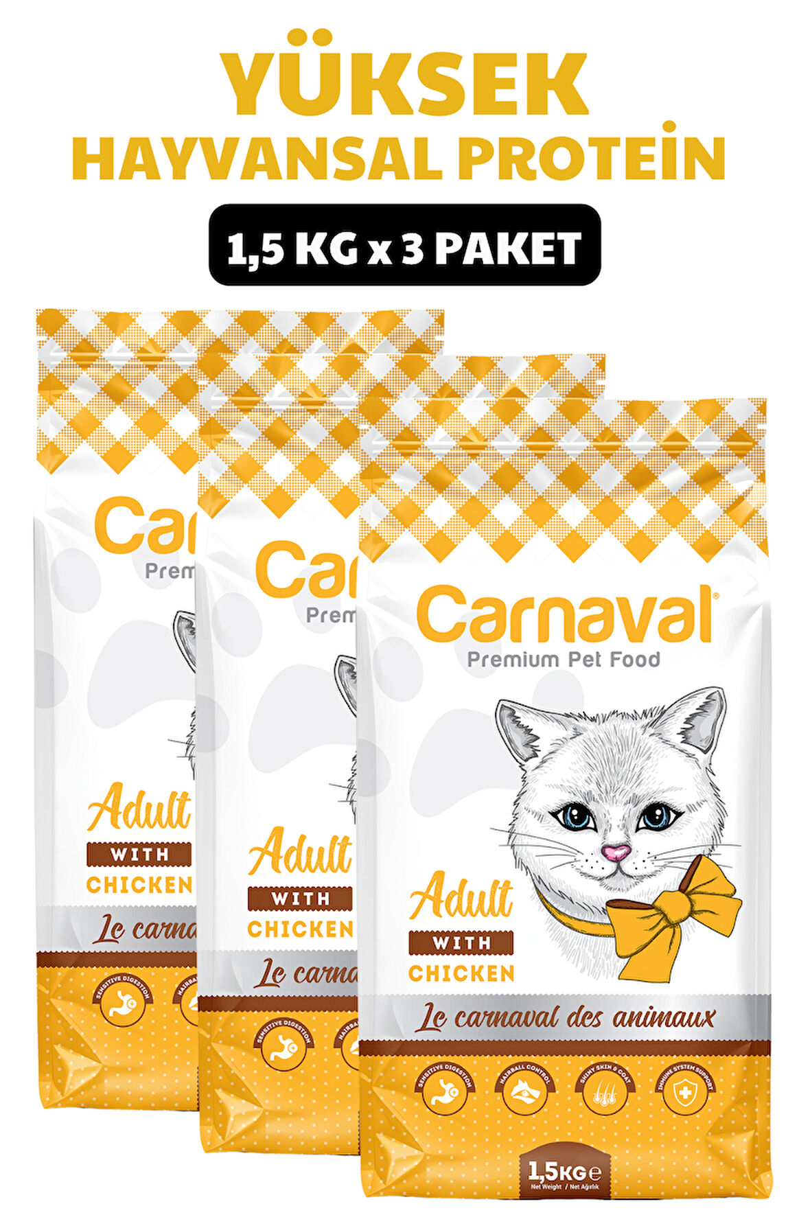 Carnaval Tavuklu Yetişkin Kedi Maması 4.5Kg (3x1.5Kg) 