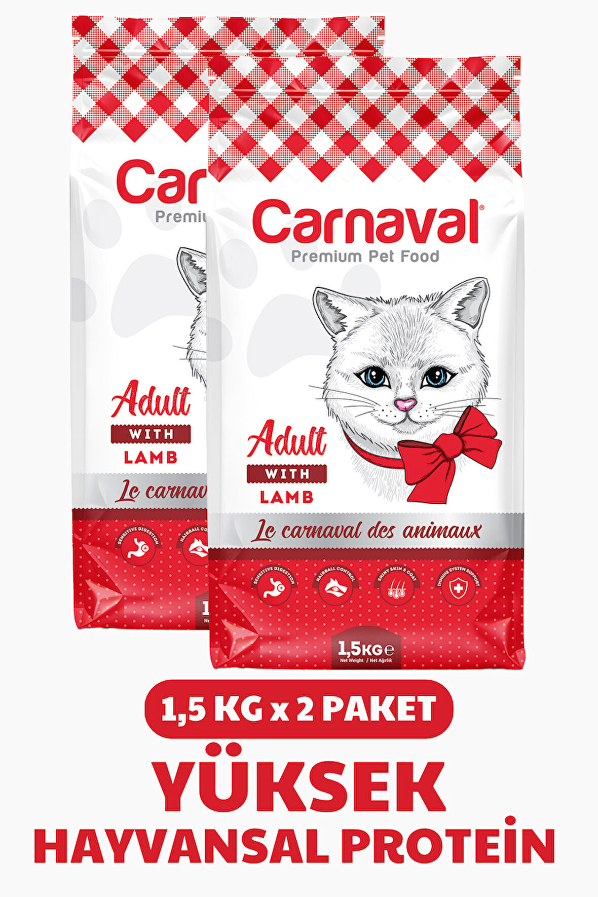 Carnaval Kuzu Etli Yetişkin Kedi Maması 3Kg (2x1.5Kg)