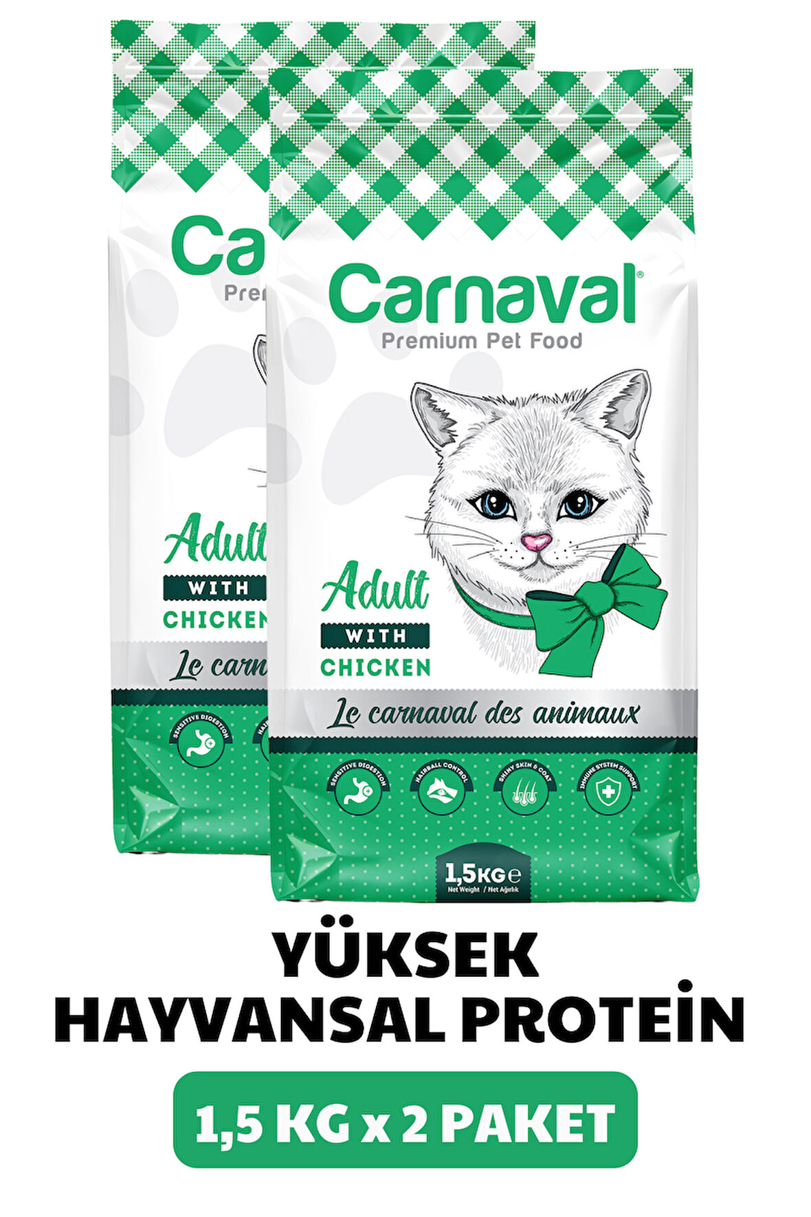 Carnaval Gurme Yetişkin Kedi Maması Tavuklu ve Sebzeli 3Kg (2x1.5Kg) 