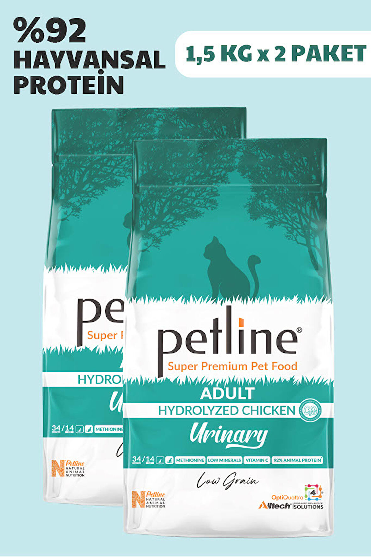 Petline Urinary İdrar Yolları Sağlığı için Tavuklu Yetişkin Kedi Maması 3Kg (2x1.5Kg), Düşük Tahıllı