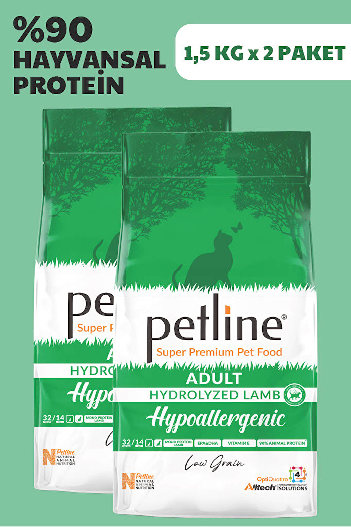 Petline Hypoallergenic Düşük Tahıllı Kuzu Etli Yetişkin Kedi Maması 3Kg (2x1.5Kg), Hassas Kediler İçin