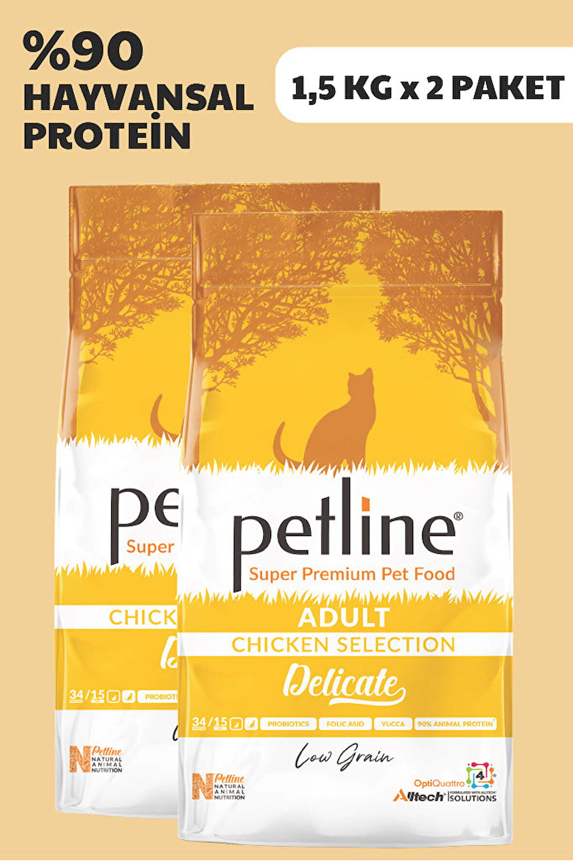 Petline Delicate Tavuklu Düşük Tahıllı Yetişkin Kedi Maması 3Kg (2x1.5Kg)