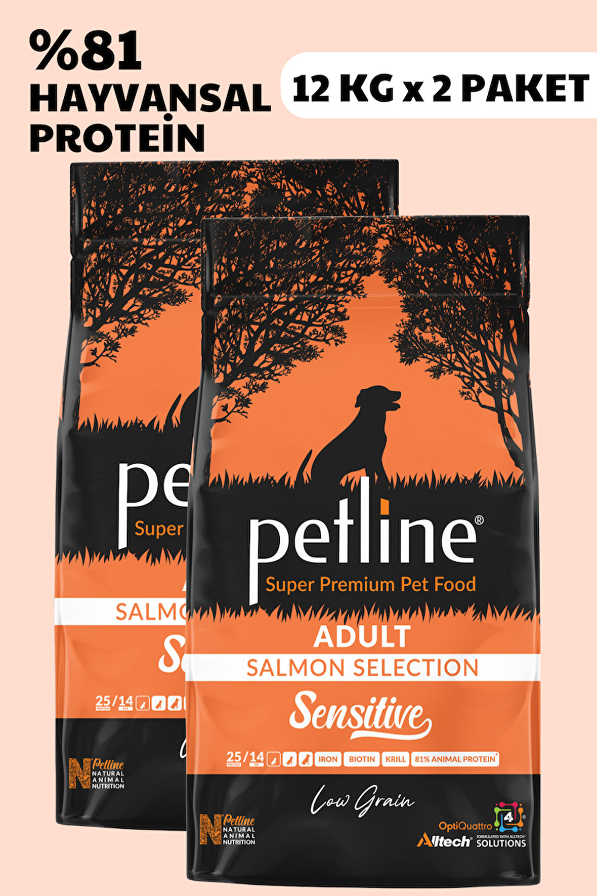 Petline Sensitive Skin & Coat  Deri ve Tüy Sağlığı İçin Somonlu Yetişkin Kuru Köpek Maması 24Kg (2x12Kg)