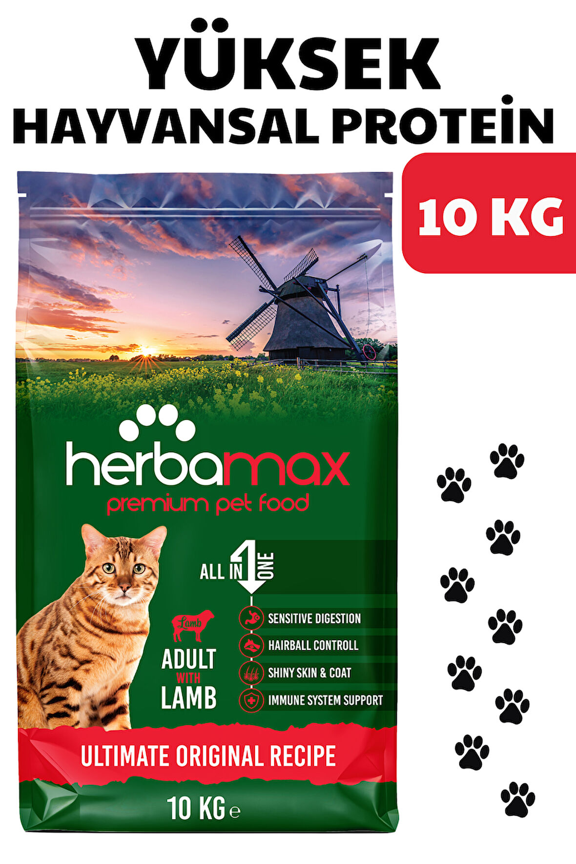 HerbaMax Kuzu Etli ve Pirinçli Yetişkin Kedi Maması 10Kg