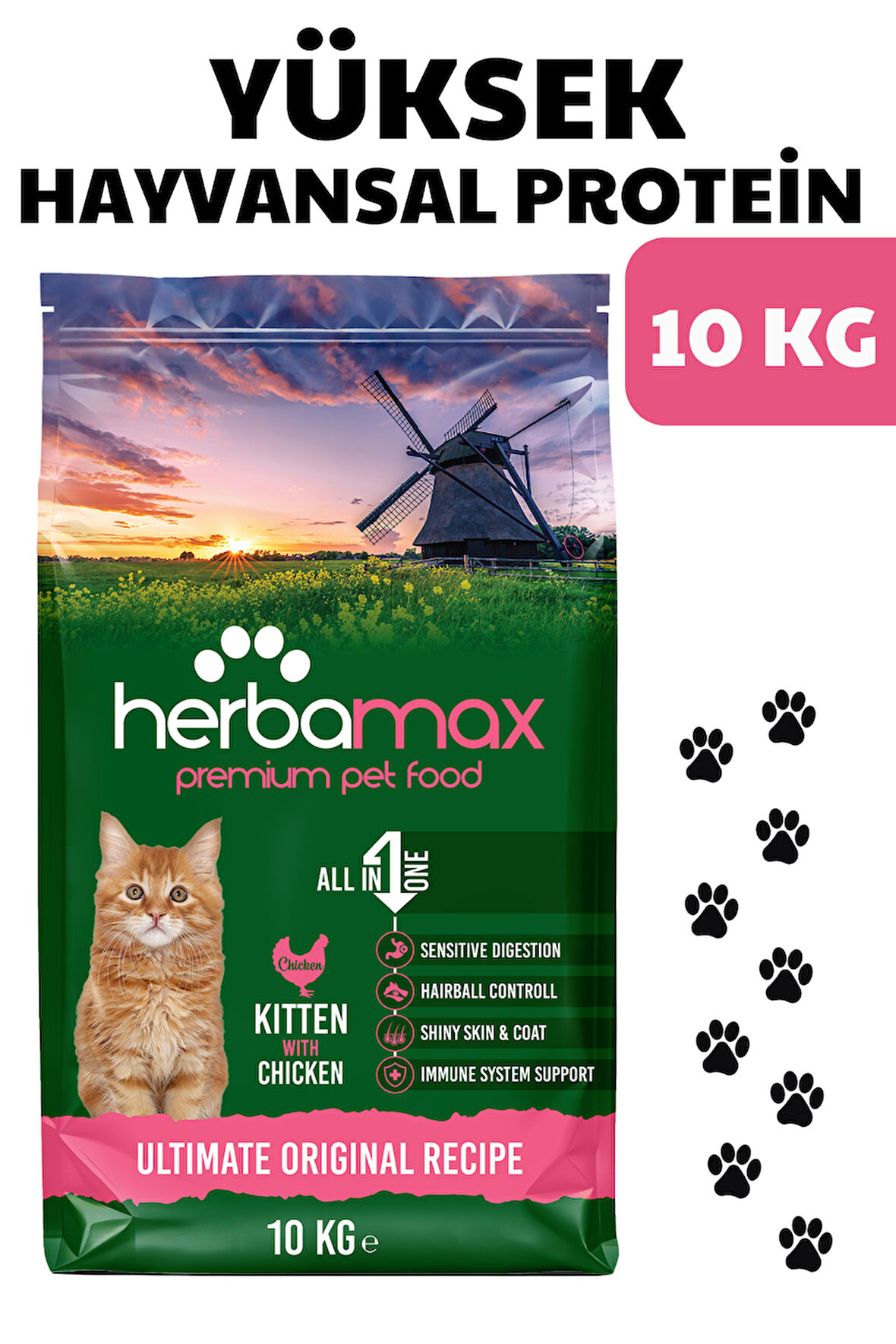 HerbaMax Kitten Tavuklu ve Pirinçli Yavru Kedi Maması 10Kg