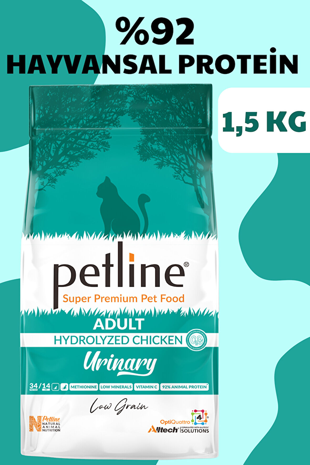 Petline Urinary İdrar Yolları Sağlığı için Tavuklu Yetişkin Kedi Maması 1.5Kg, Düşük Tahıllı