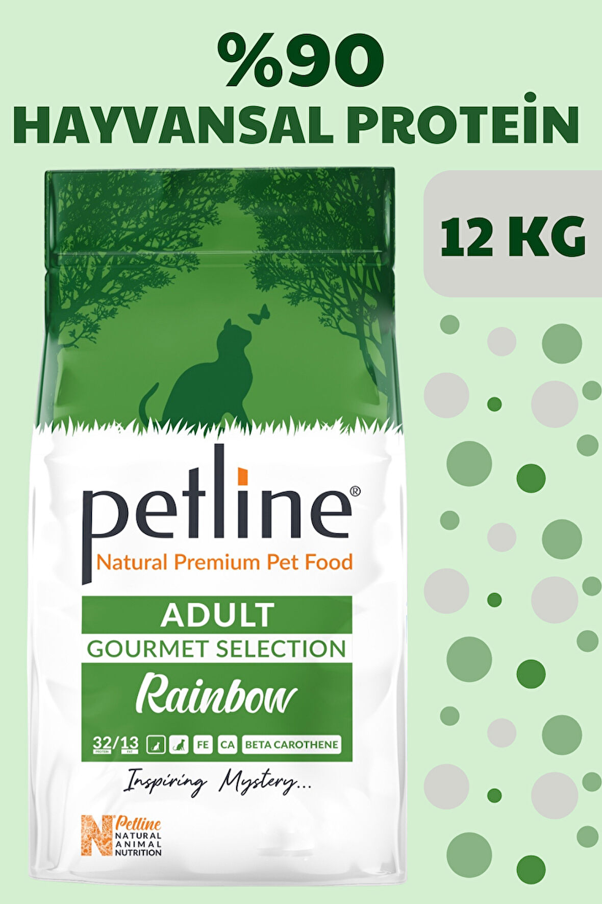 Petline Rainbow Gourmet Yetişkin Kedi Maması 12Kg, Tavuklu Kuzu Etli Ciğerli,Renkli Taneli